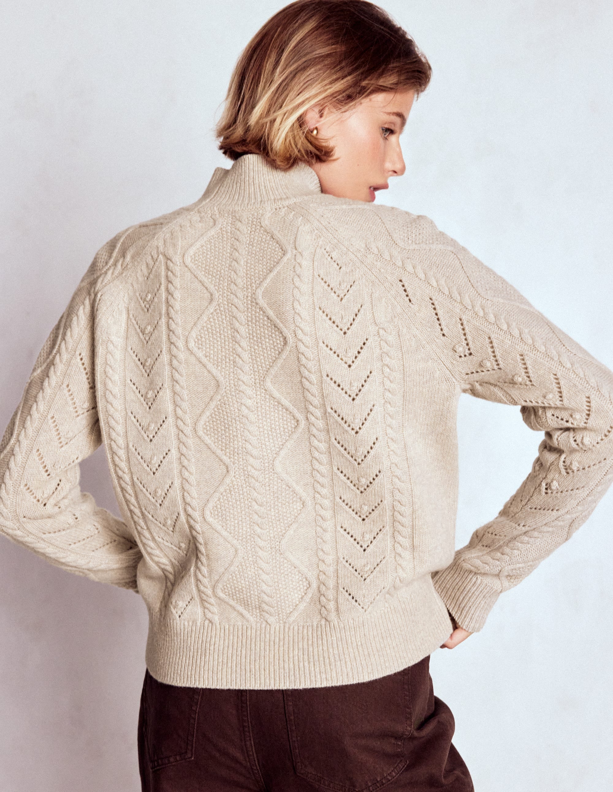 Marion Hochgeschlossener Merino-Pullover-Gerste Zopfmuster - Image 3