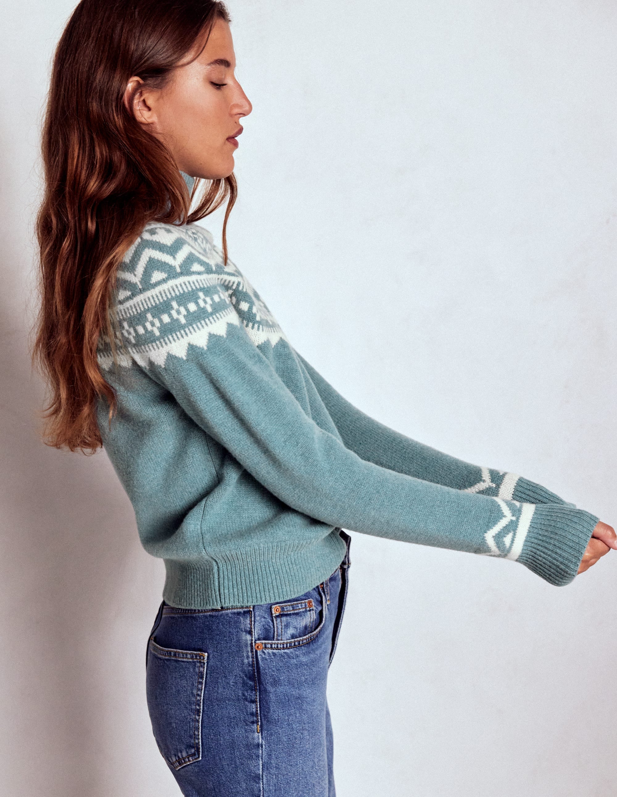 Marion Hochgeschlossener Merino-Pullover-Wolkenblau, Fair-Isle - Image 4