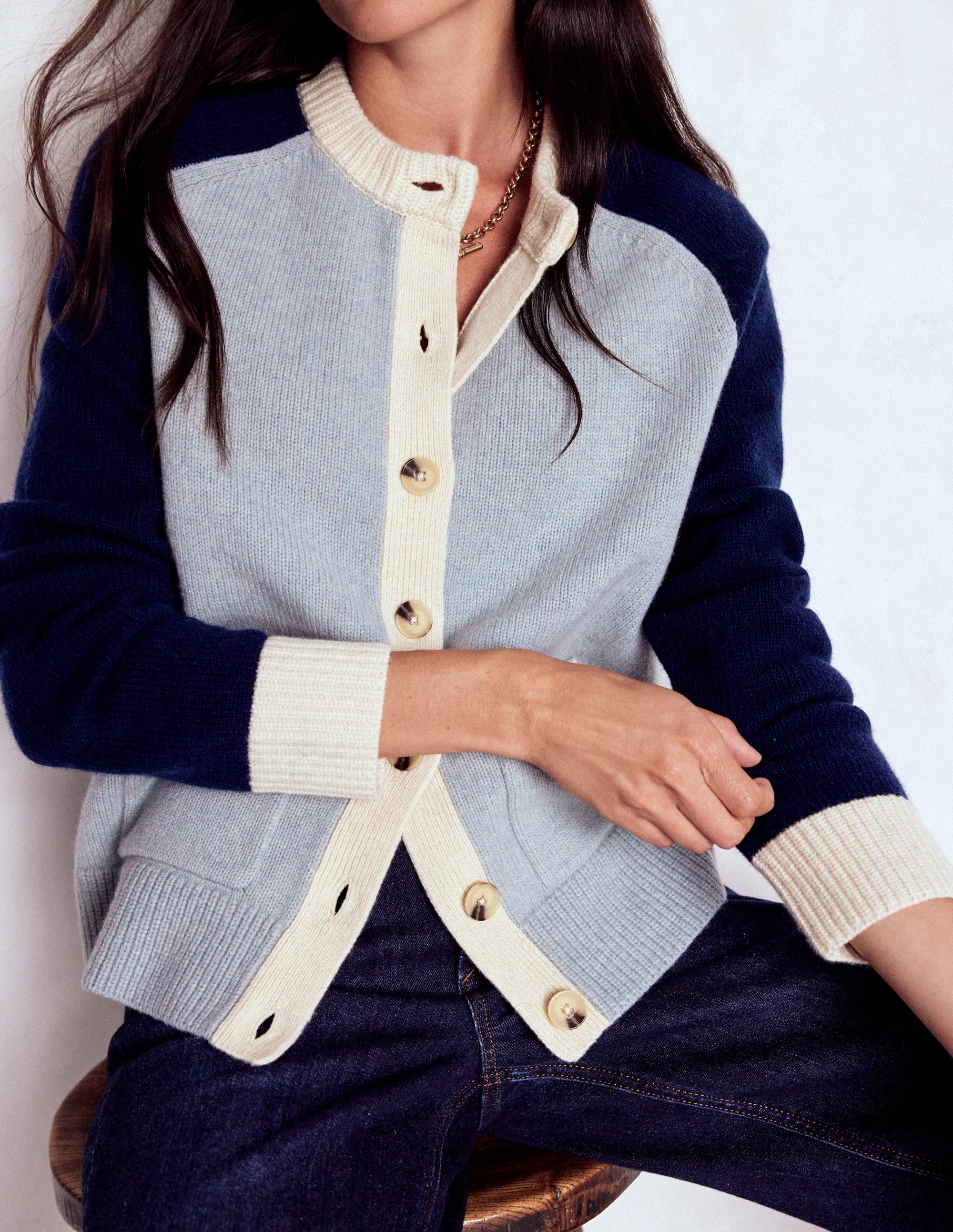Marion Strickjacke aus Merinowolle-Schneevogel-Blau, Marineblau - Image 2