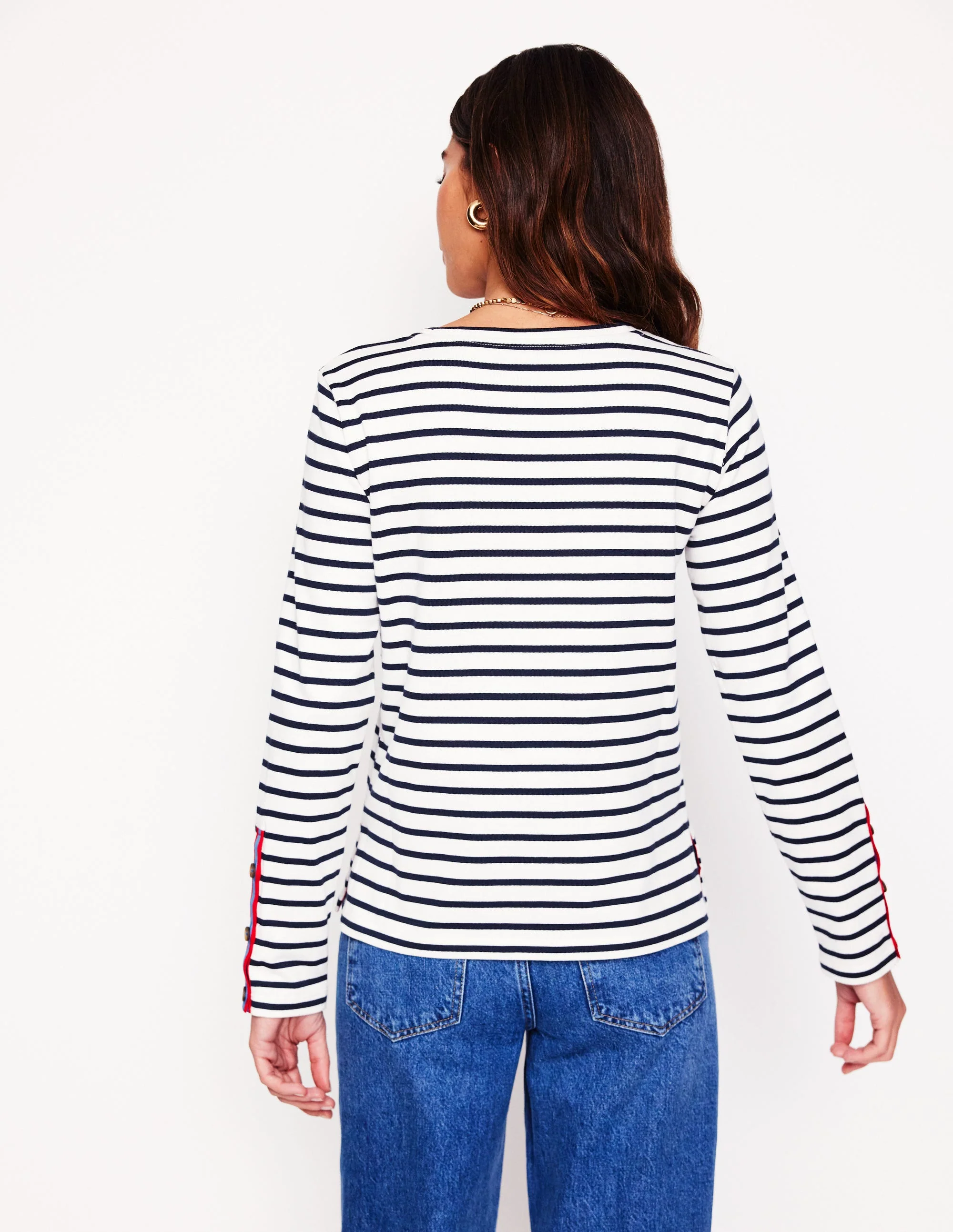 Maritimes Bretonshirt mit geknöpften Manschetten-Naturweiß, Französisches Marineblau gestreift - Image 3