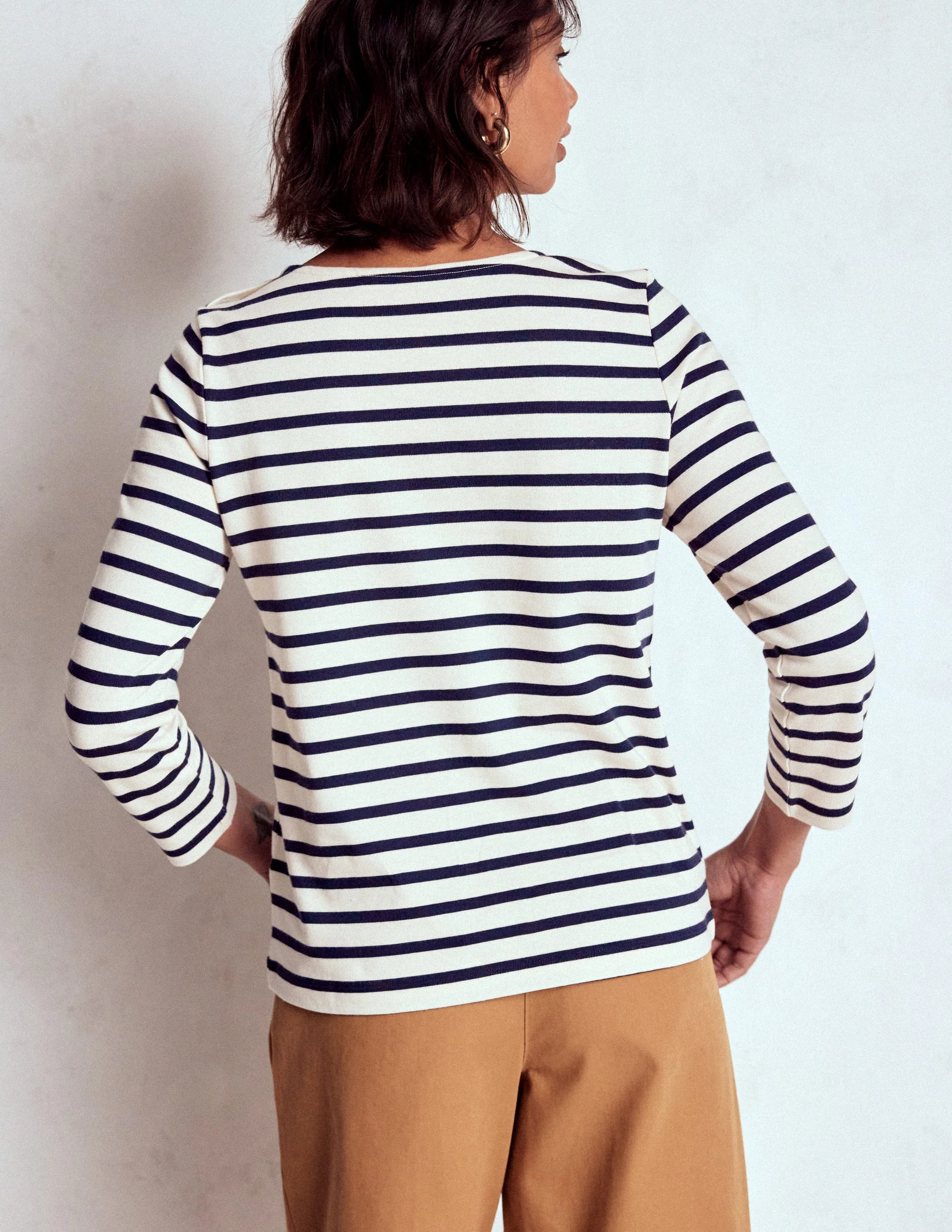 Maritimes Bretonshirt mit Zierknöpfen-Naturweiß und Navy, Gestreift - Image 3