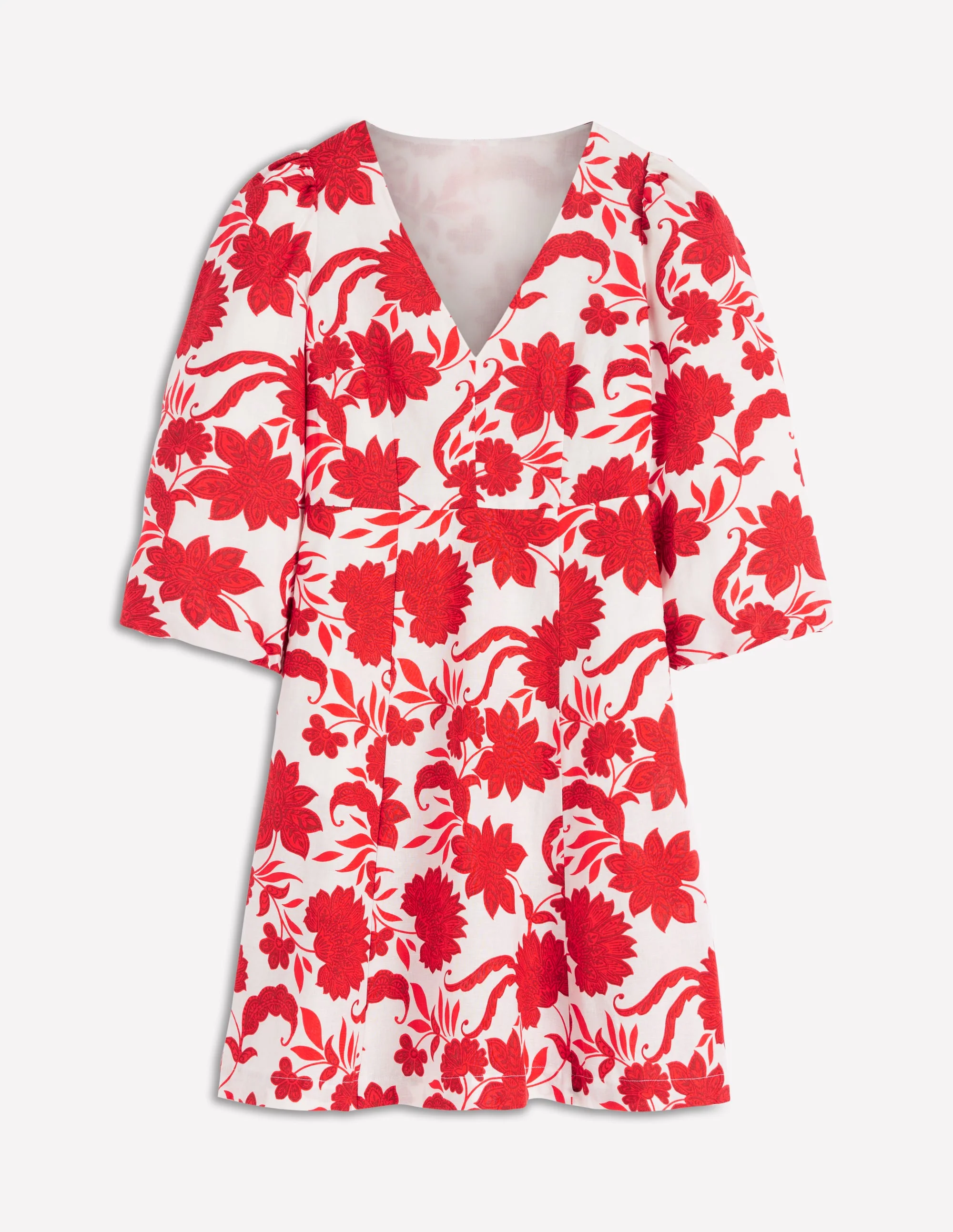 Marla Kurzes Kleid aus Leinenmischgewebe-Rot Elegante Blüten - Image 7