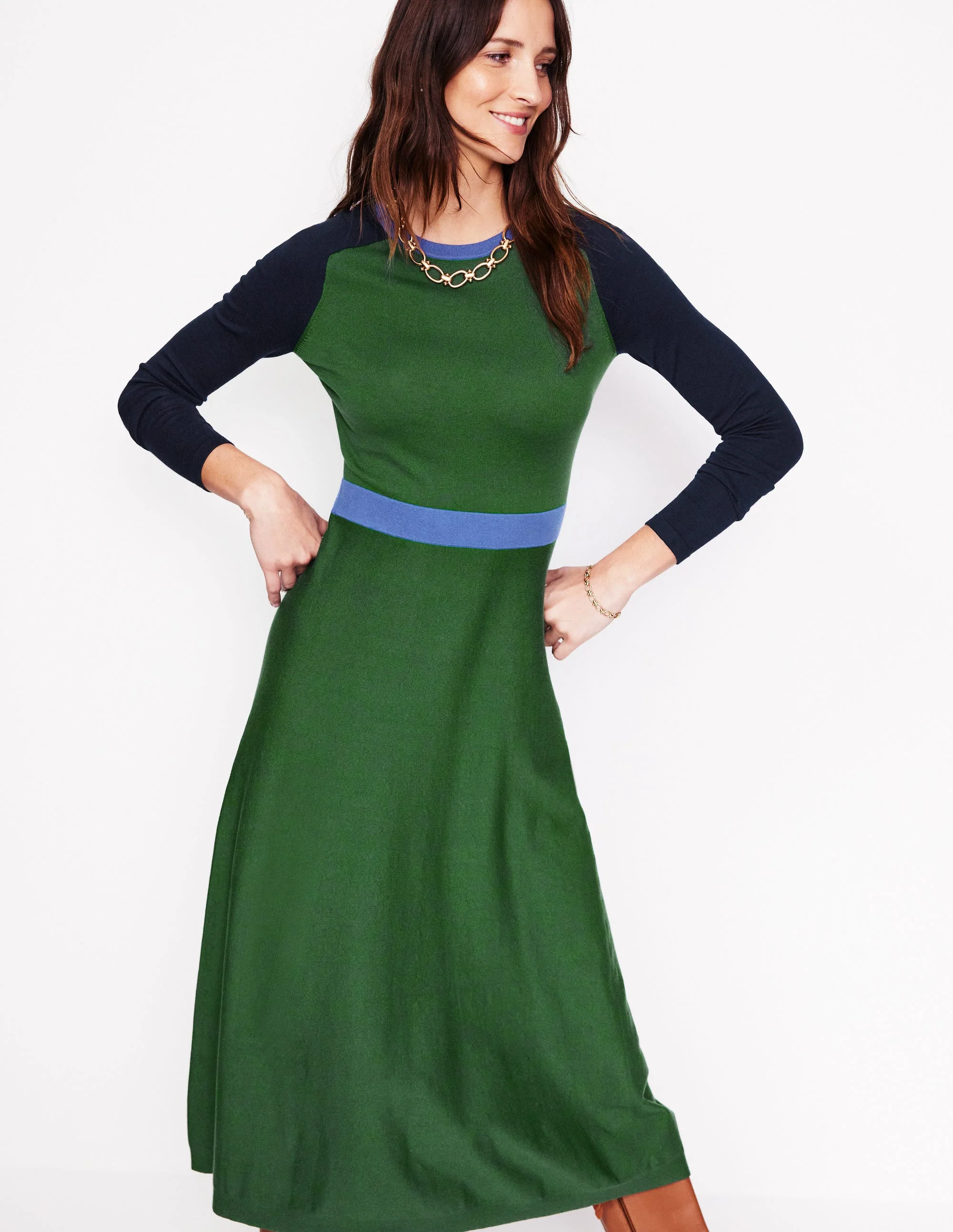 Marta Strick-Midikleid-Kiefer, Marineblau Blockfarben - Image 4