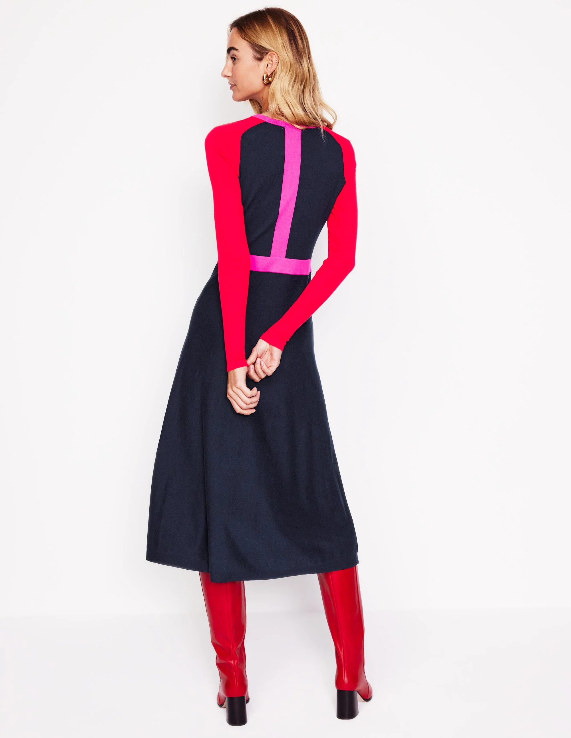 Marta Strick-Midikleid-Marineblau, Rot Blockfarben - Image 3