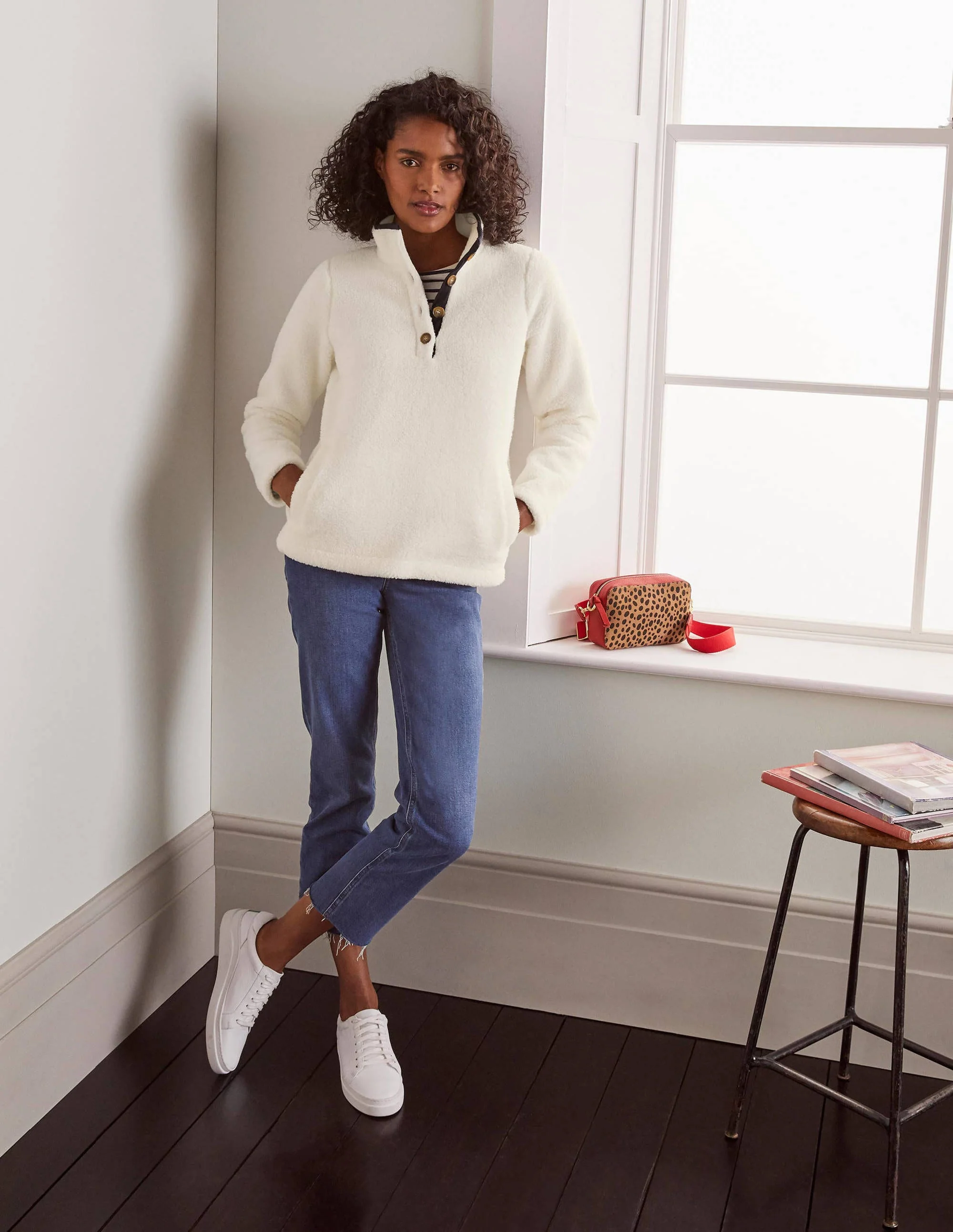 Martha Fleecepullover-Naturweiß/Navy