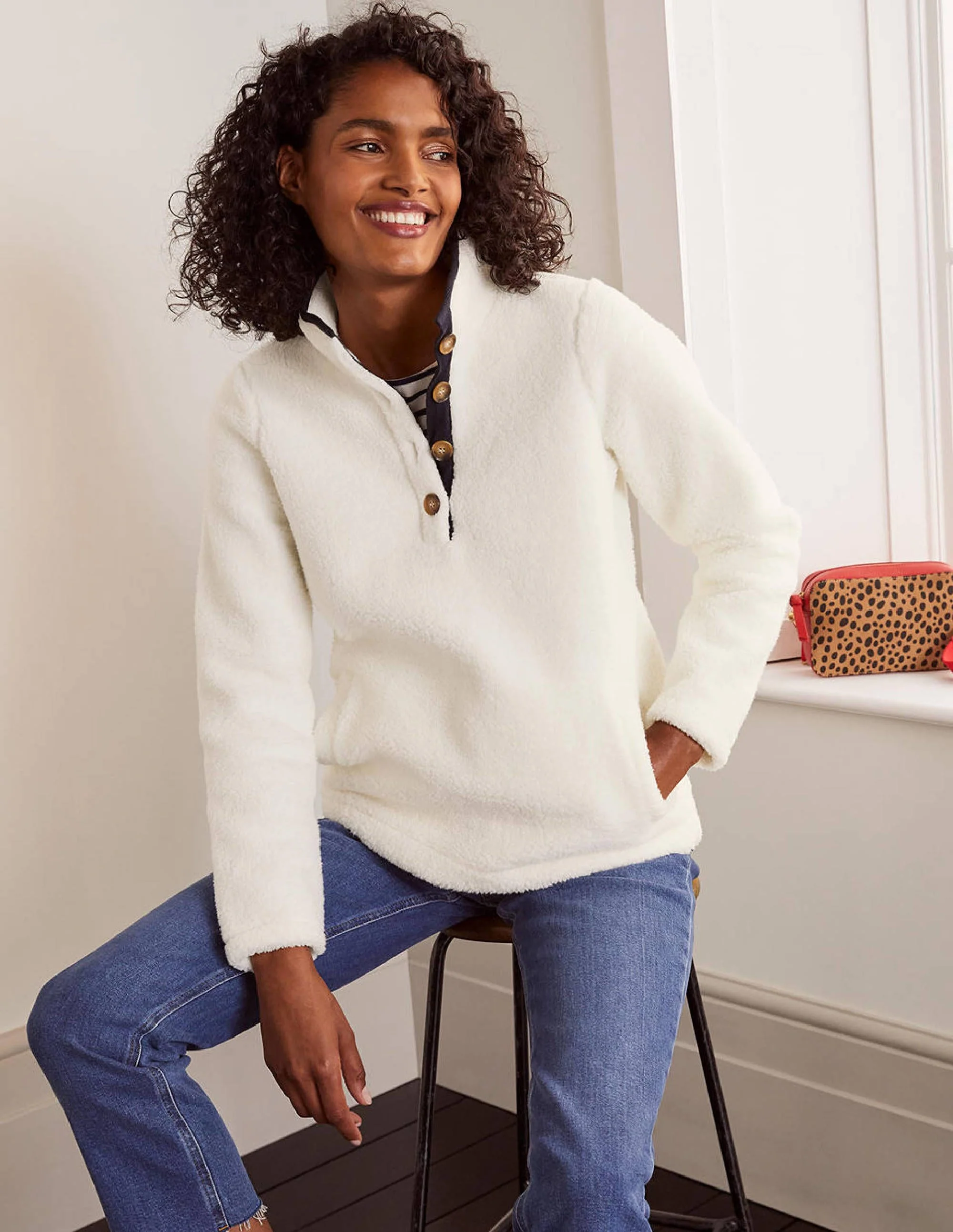 Martha Fleecepullover-Naturweiß/Navy - Image 2
