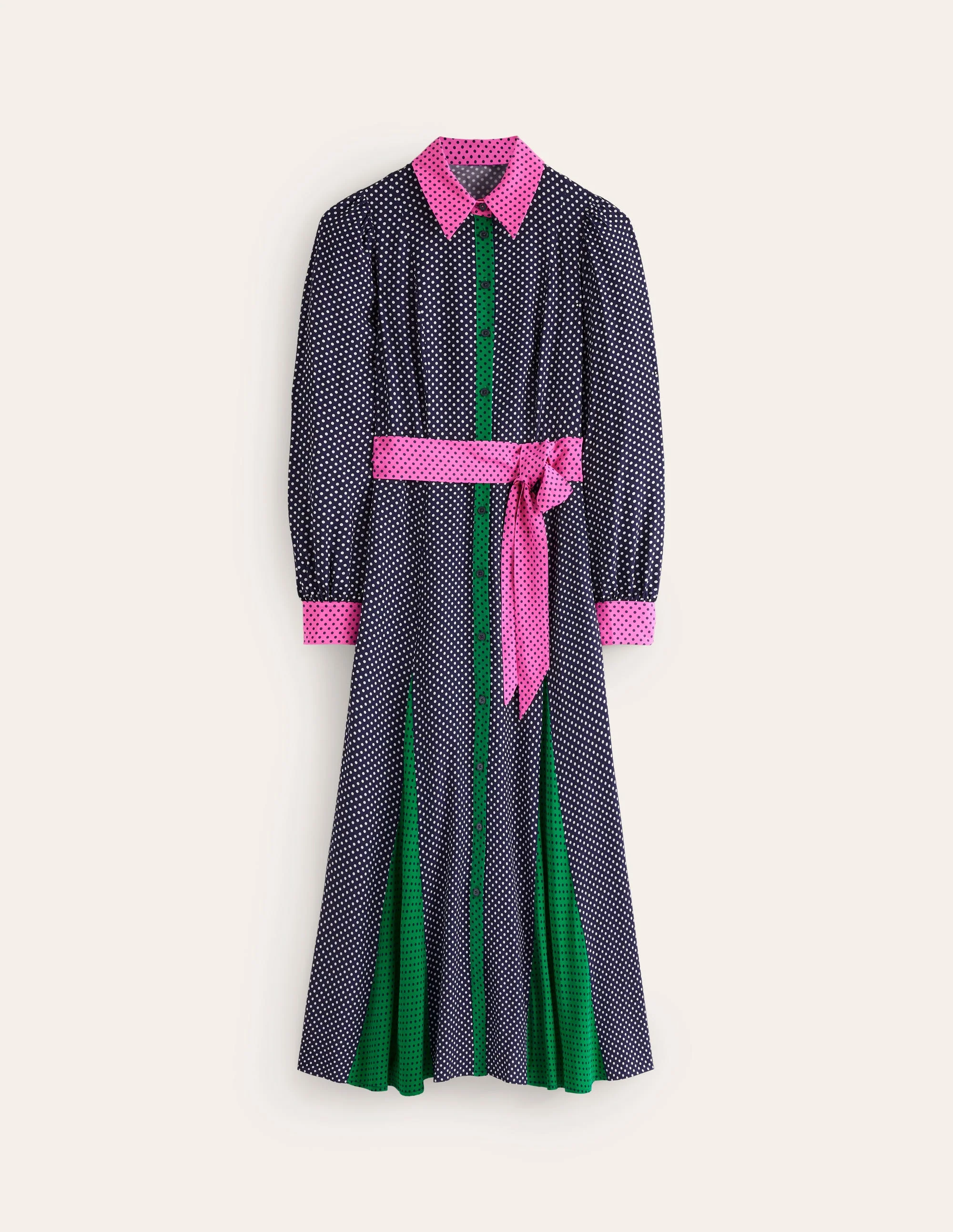 Martha Maxi-Hemdblusenkleid mit Godet-Rock-Französisches Marineblau Punkte - Image 8