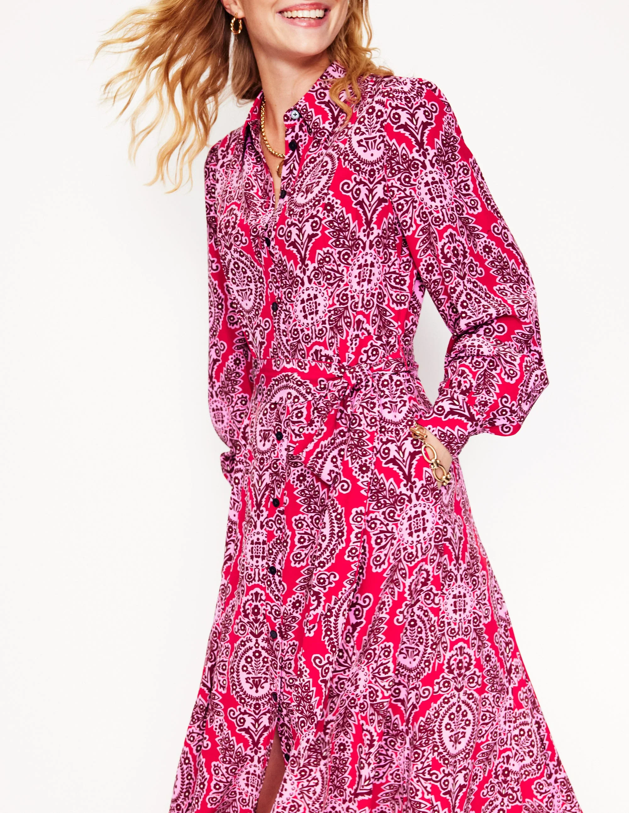 Martha Maxi-Hemdblusenkleid mit Godet-Rock-Heller Rubin, Opulente Rebe - Image 2