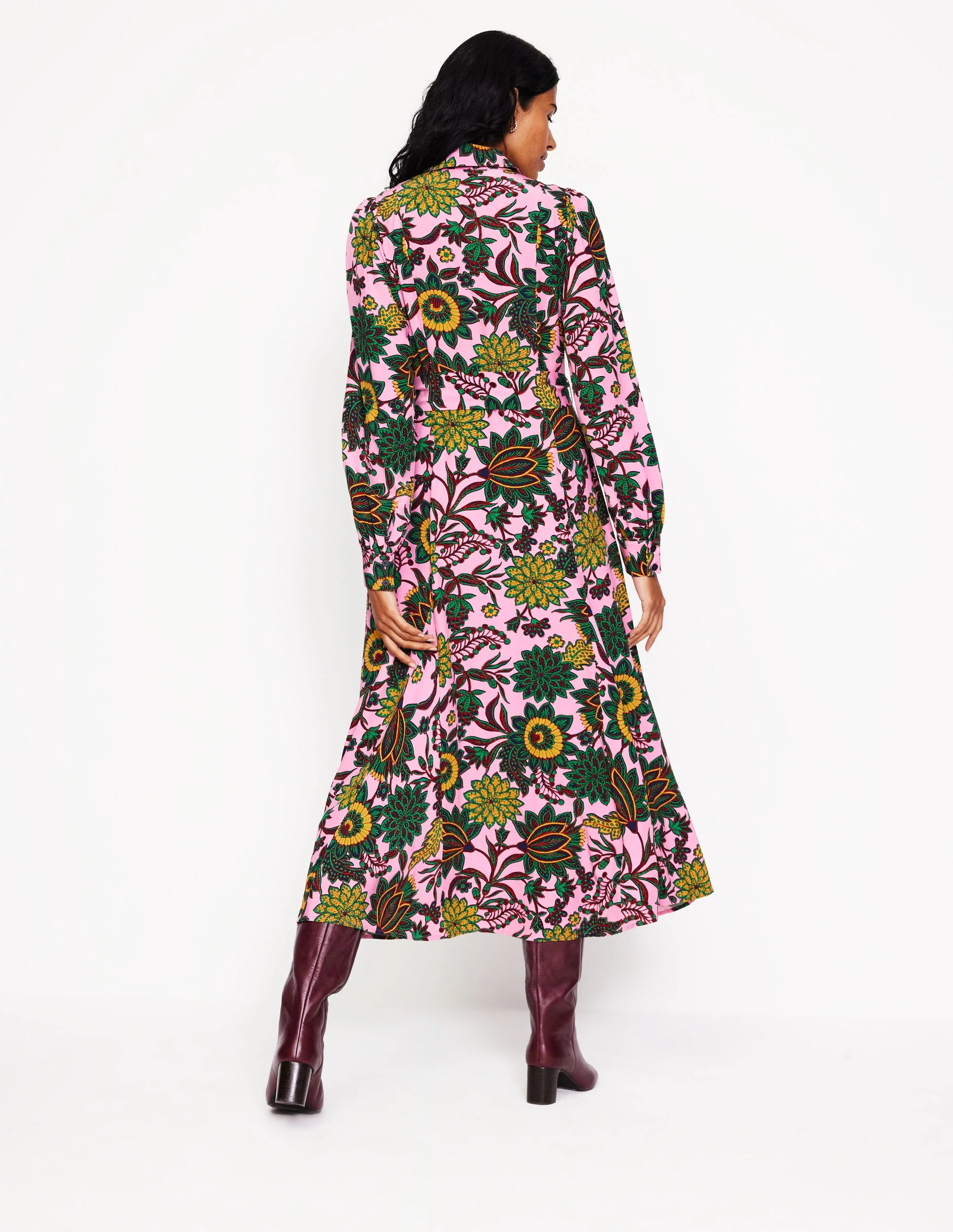 Martha Maxi-Hemdblusenkleid mit Godet-Rock-Malvenfarbener Nebel, dekorative Knospe - Image 3