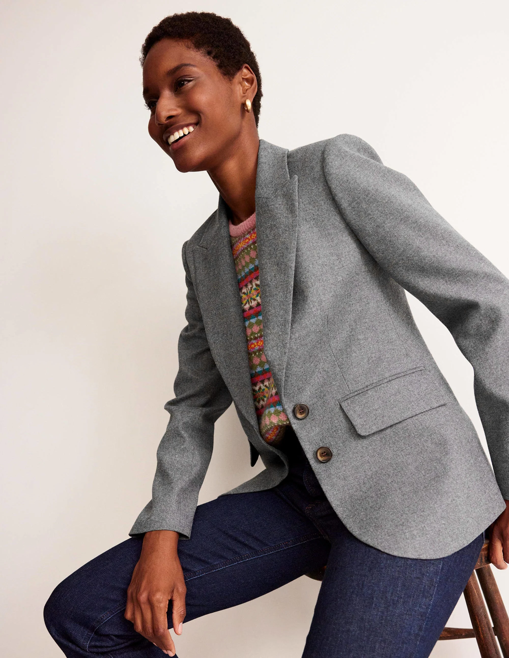 Marylebone Blazer aus Wollmischgewebe-Blaugrau Meliert
