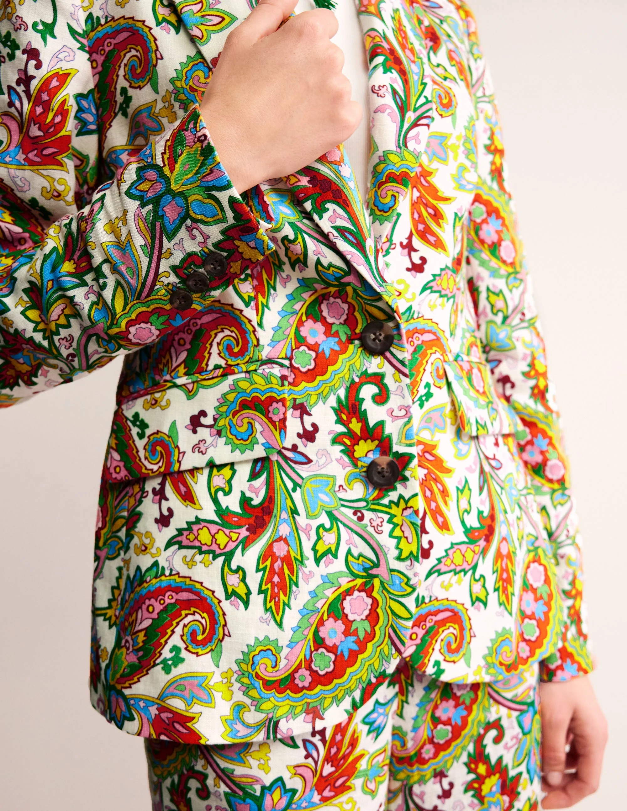 Marylebone Leinenblazer-Naturweiß, Paisley Azurblau - Image 2