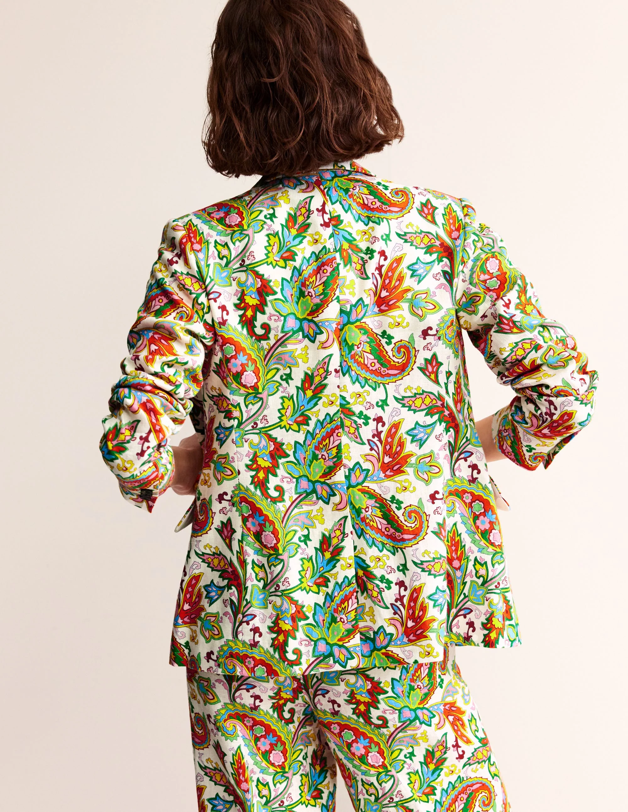 Marylebone Leinenblazer-Naturweiß, Paisley Azurblau - Image 3
