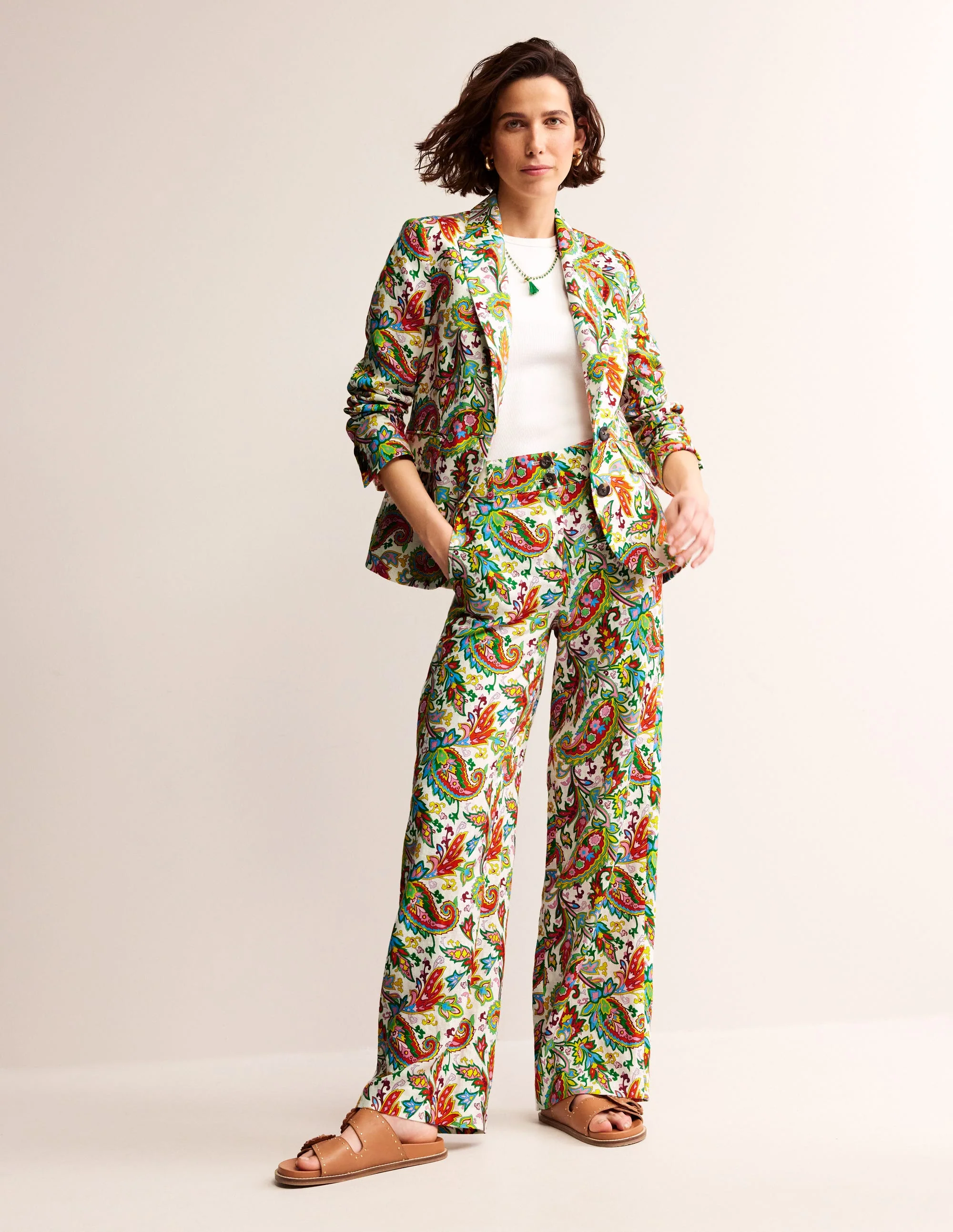 Marylebone Leinenblazer-Naturweiß, Paisley Azurblau - Image 4