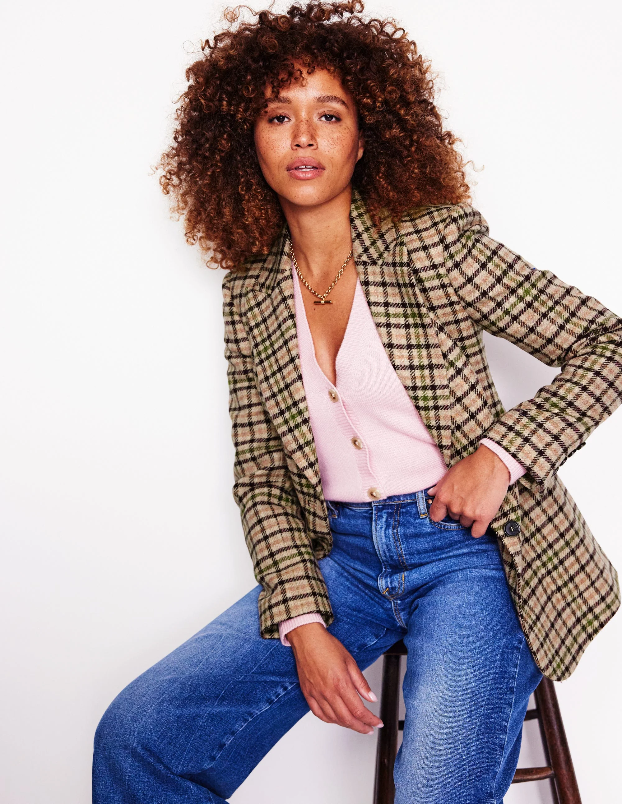 Marylebone Tweed-Blazer-Rosa, Grün Karo - Image 4
