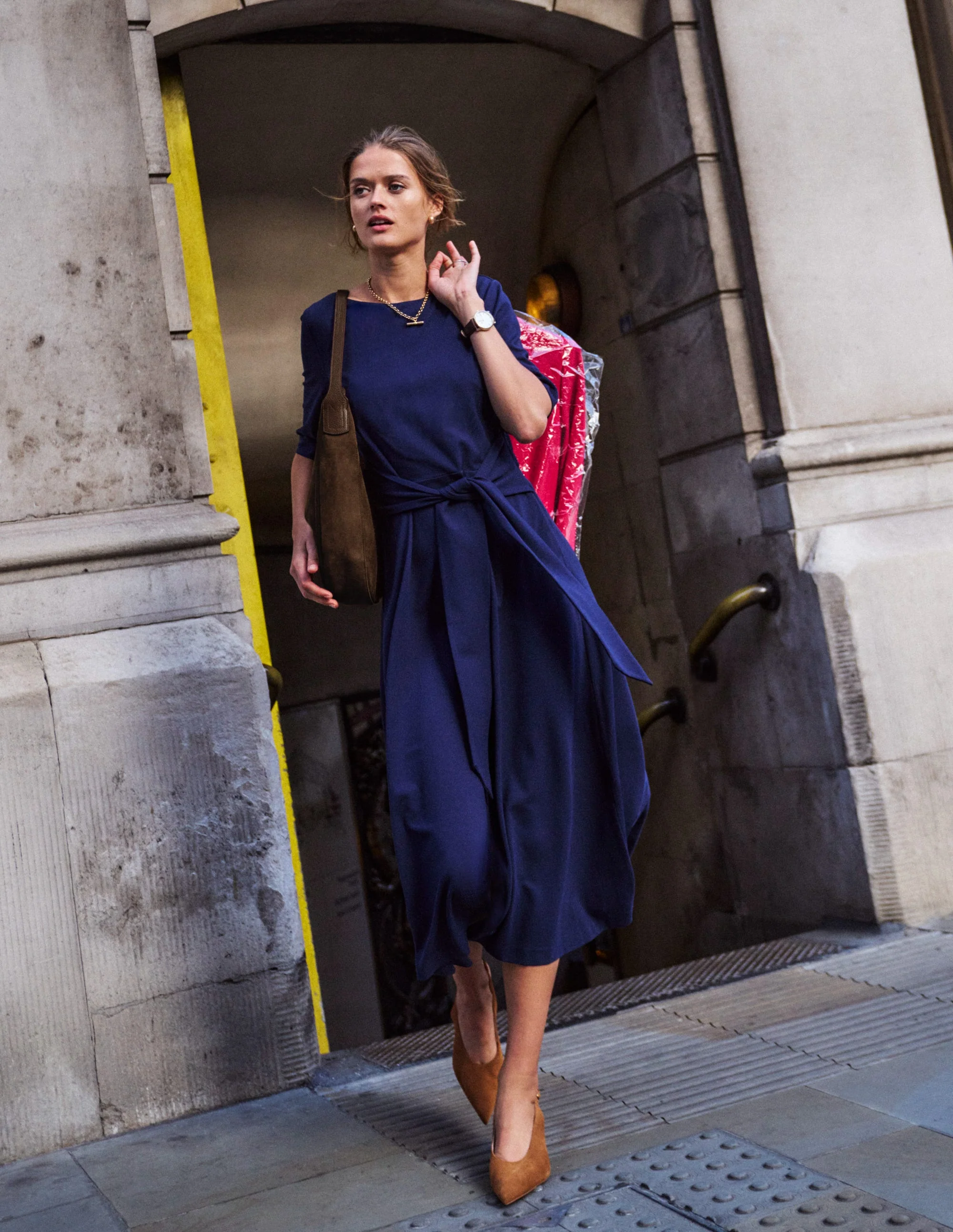 Mathilde Ponte-Kleid mit Bindegürtel-Marineblau - Image 6