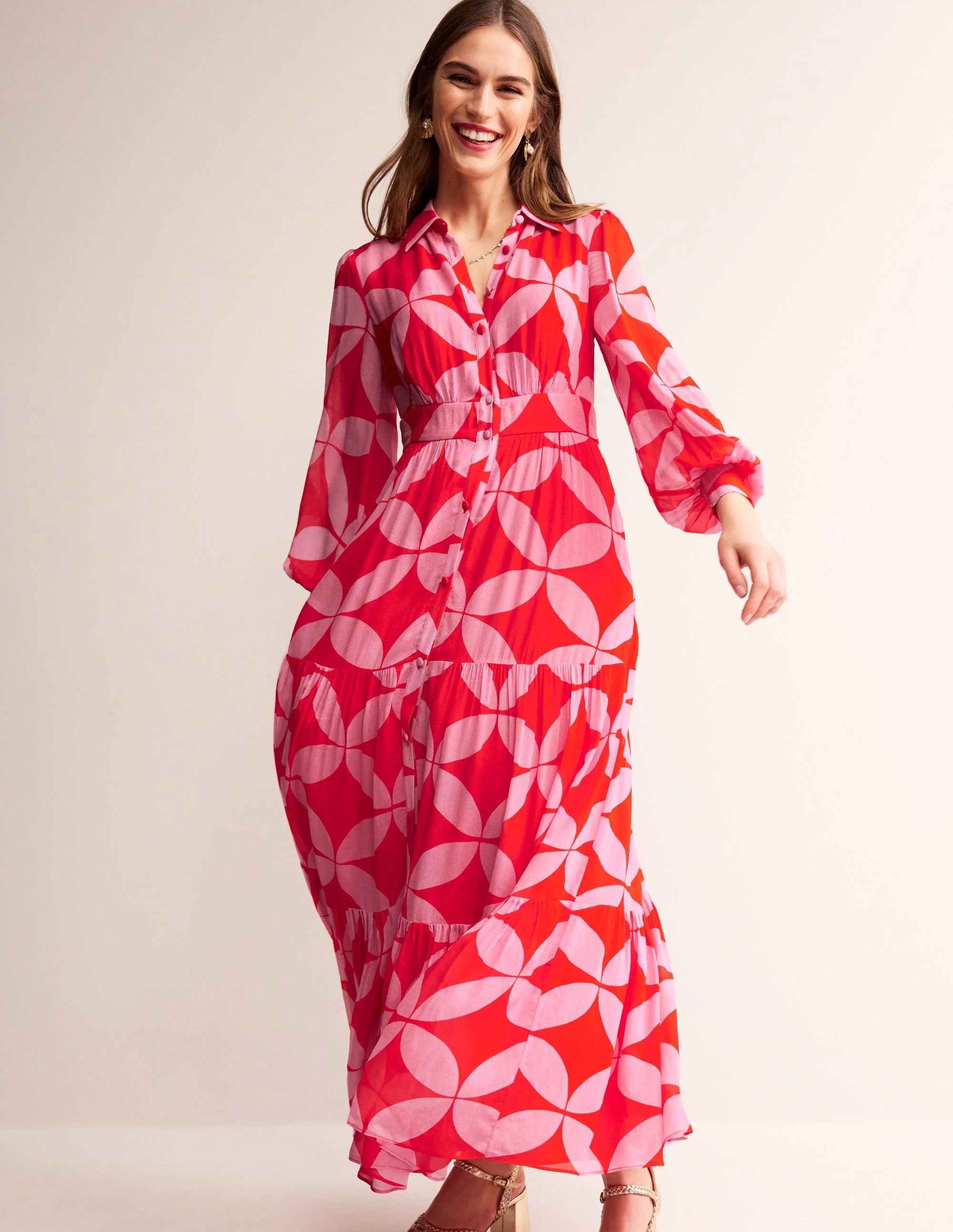 Maxi-Hemdblusenkleid für besondere Anlässe-Flammenrot, Diamond Terrace
