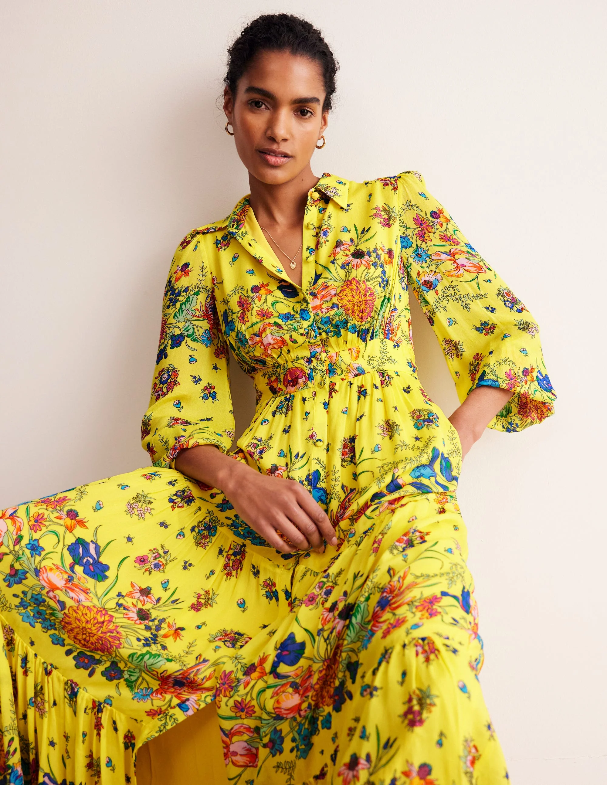 Maxi-Hemdblusenkleid für besondere Anlässe-Lebendiges Gelb, Gardenienblüte - Image 4