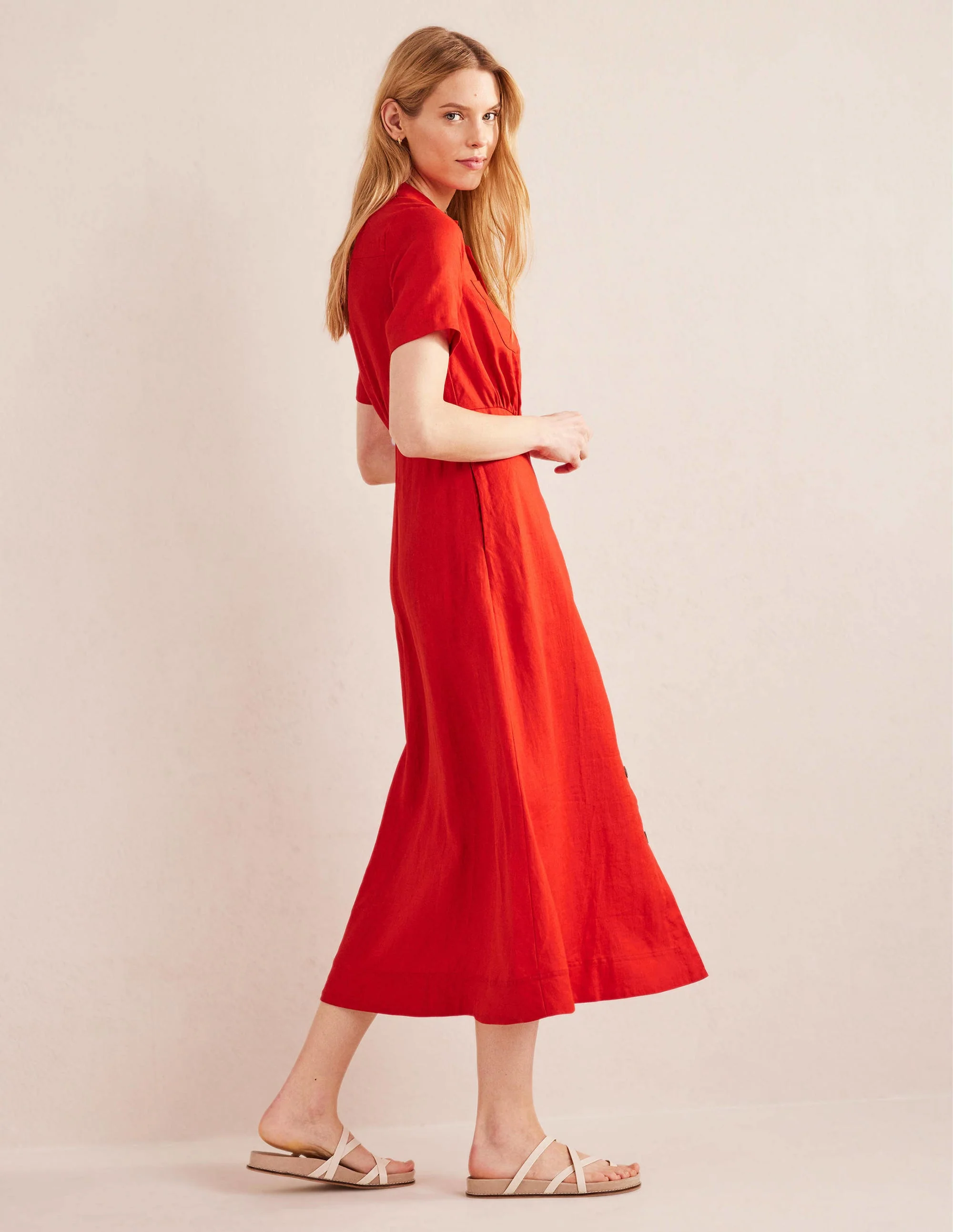 Maxi-Hemdblusenkleid mit Revers-Zinnoberrot - Image 4