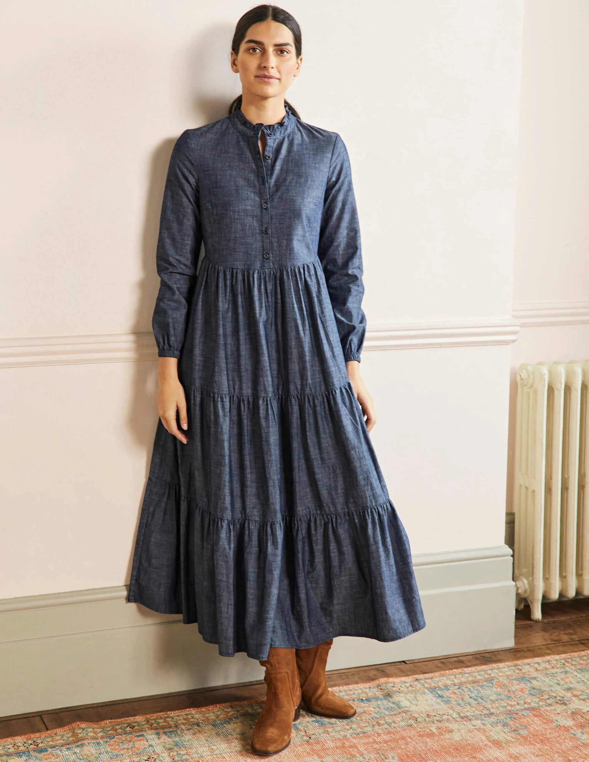 Maxi-Hemdblusenkleid mit Stufen-Denim - Image 4