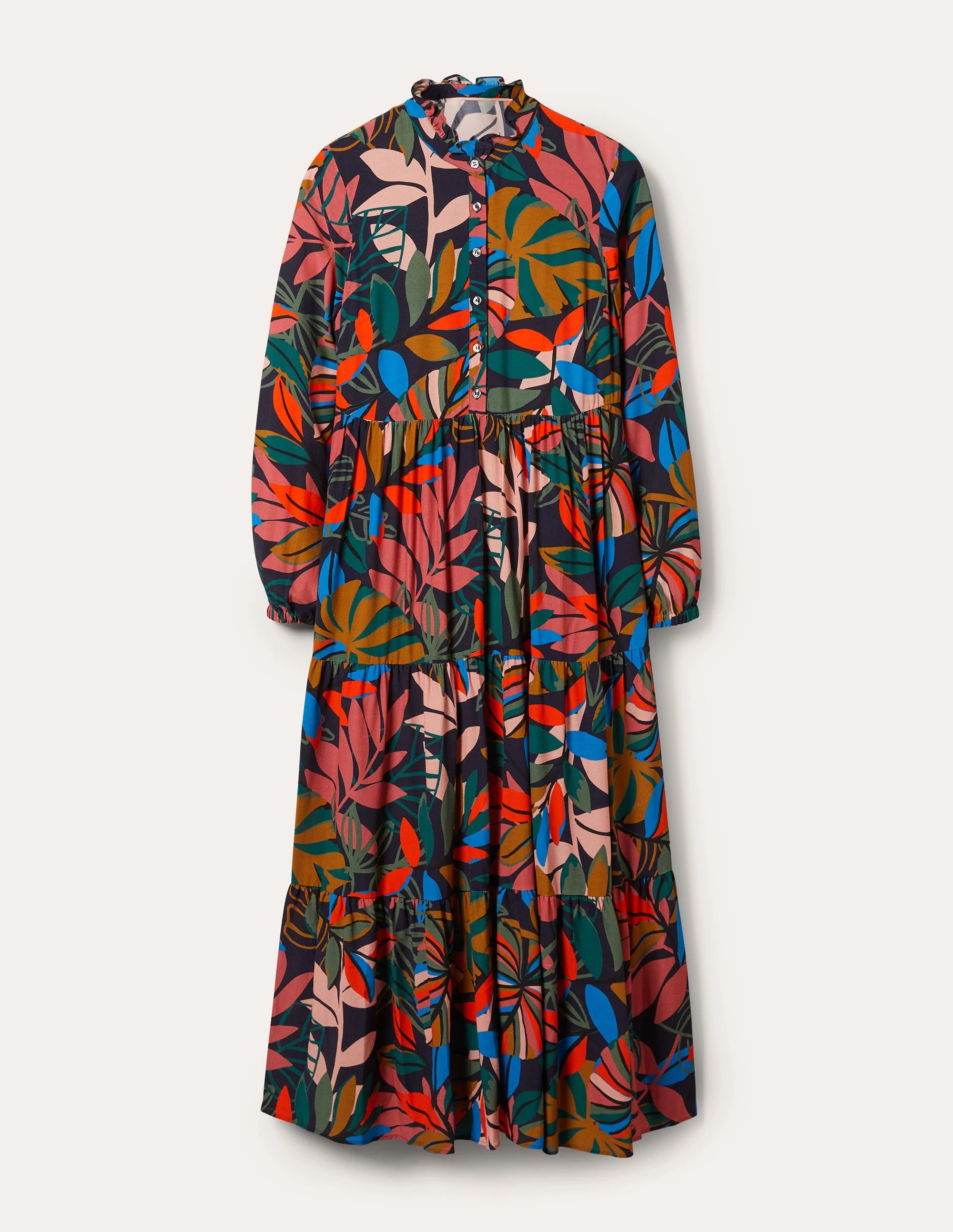 Maxi-Hemdblusenkleid mit Stufen-Französisches Navy, Tropische Palmen - Image 5
