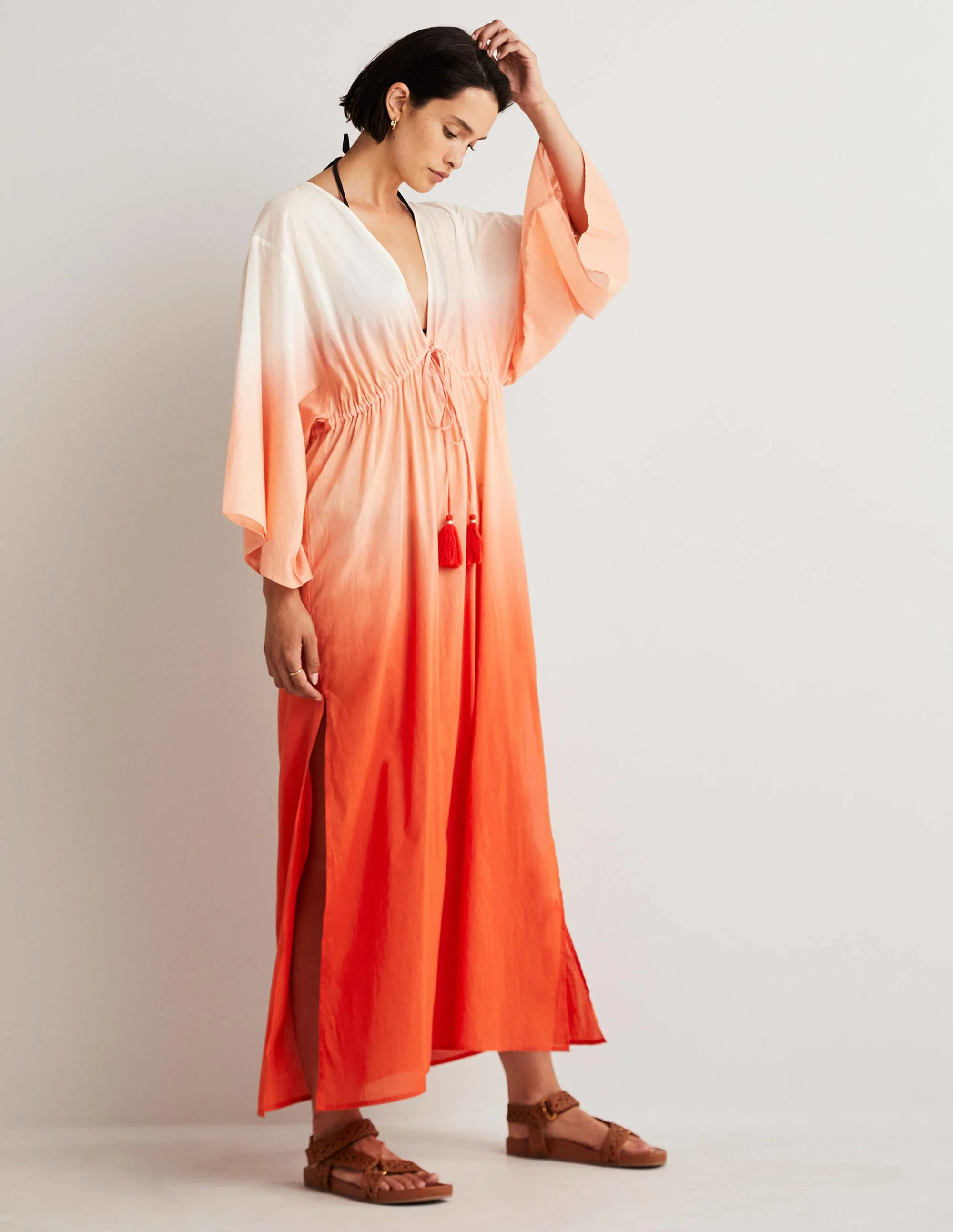 Maxi-Kaftankleid in Empire-Form-Feuerwerkskörperrot, Dip-Dye - Image 4