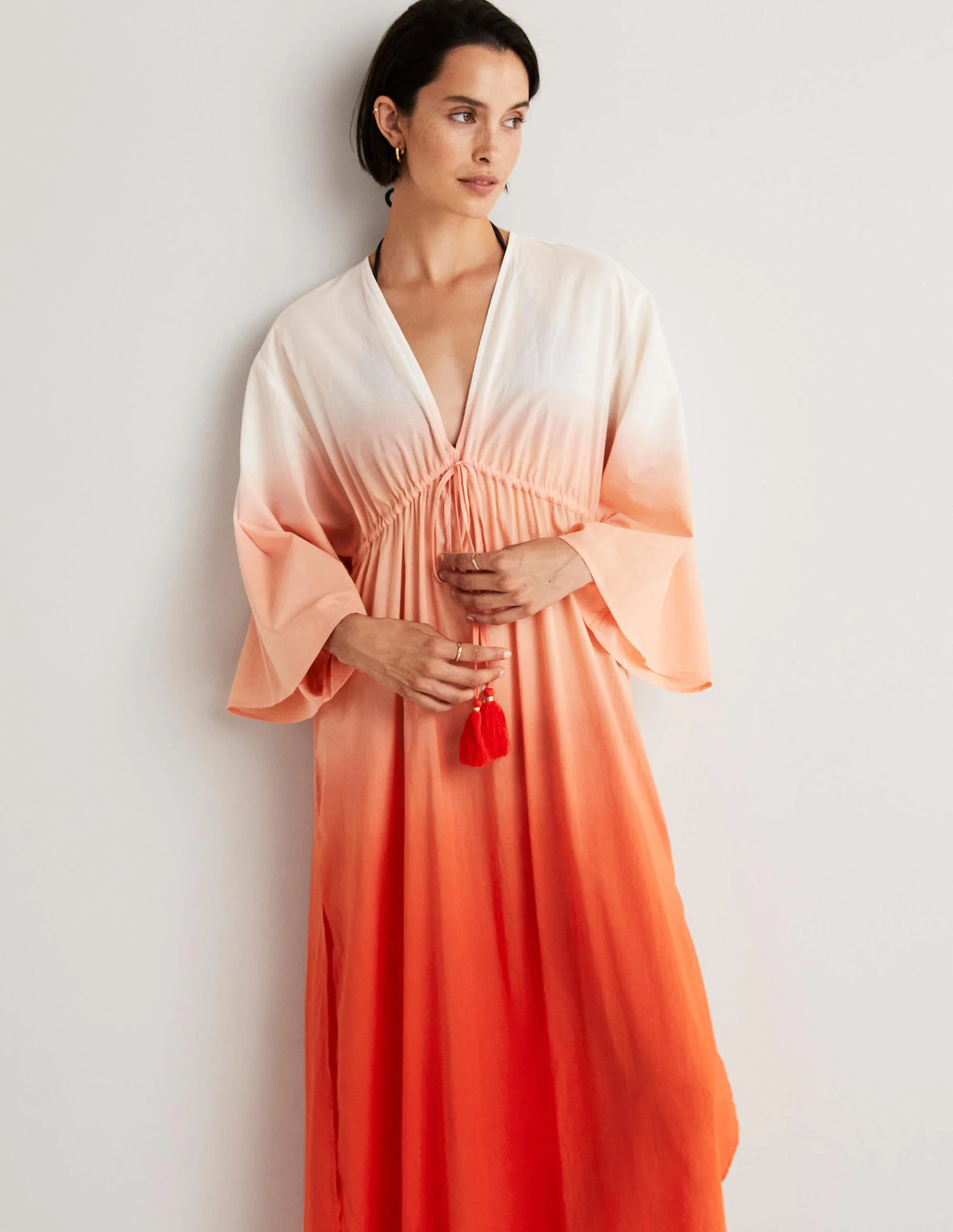 Maxi-Kaftankleid in Empire-Form-Feuerwerkskörperrot, Dip-Dye - Image 5