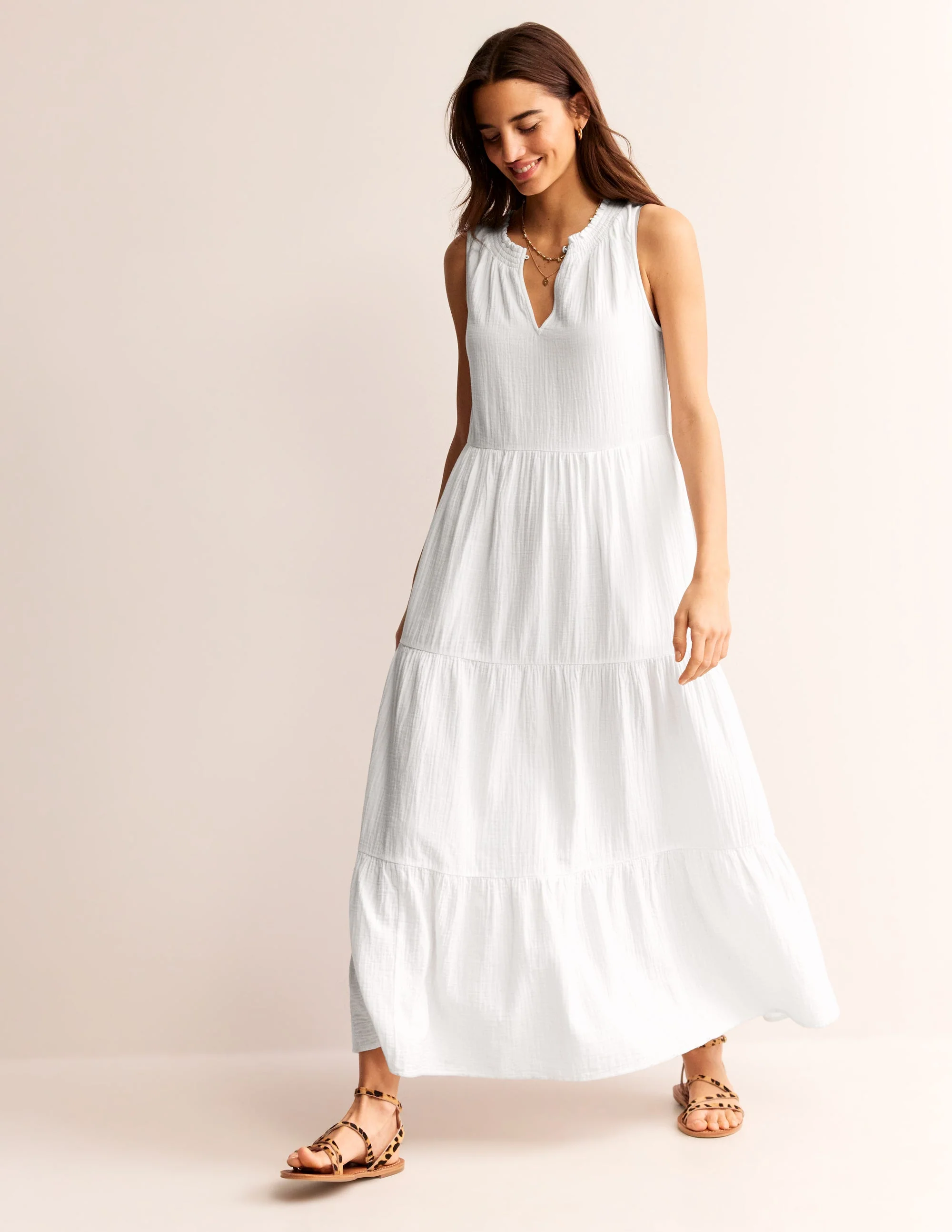 Maxi-Stufenkleid aus Doppeltuch-Weiß - Image 2