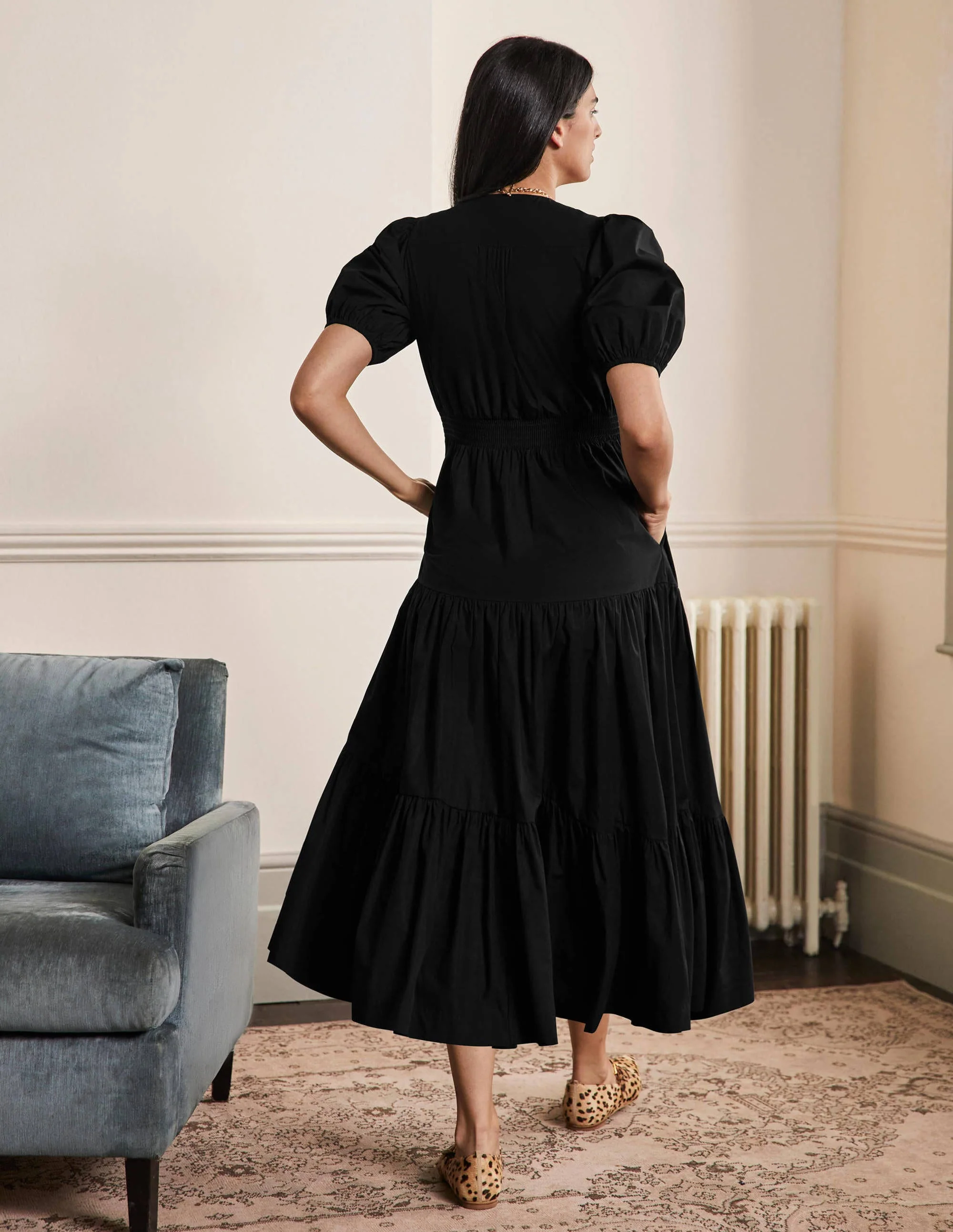 Maxi-Stufenkleid mit Puffärmeln-Schwarz - Image 3