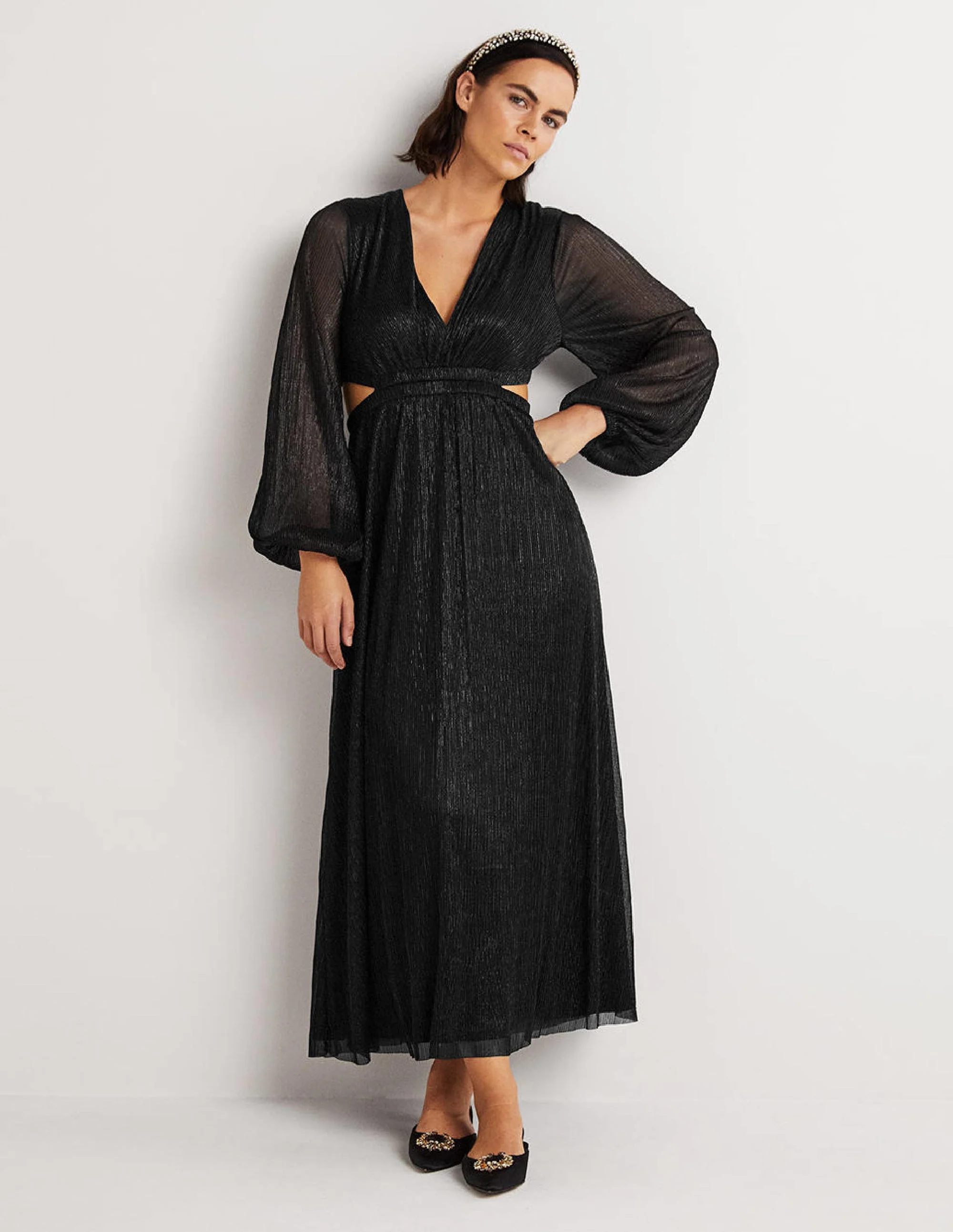 Maxi-Trägerkleid mit Metallic-Details-Schwarz - Image 4