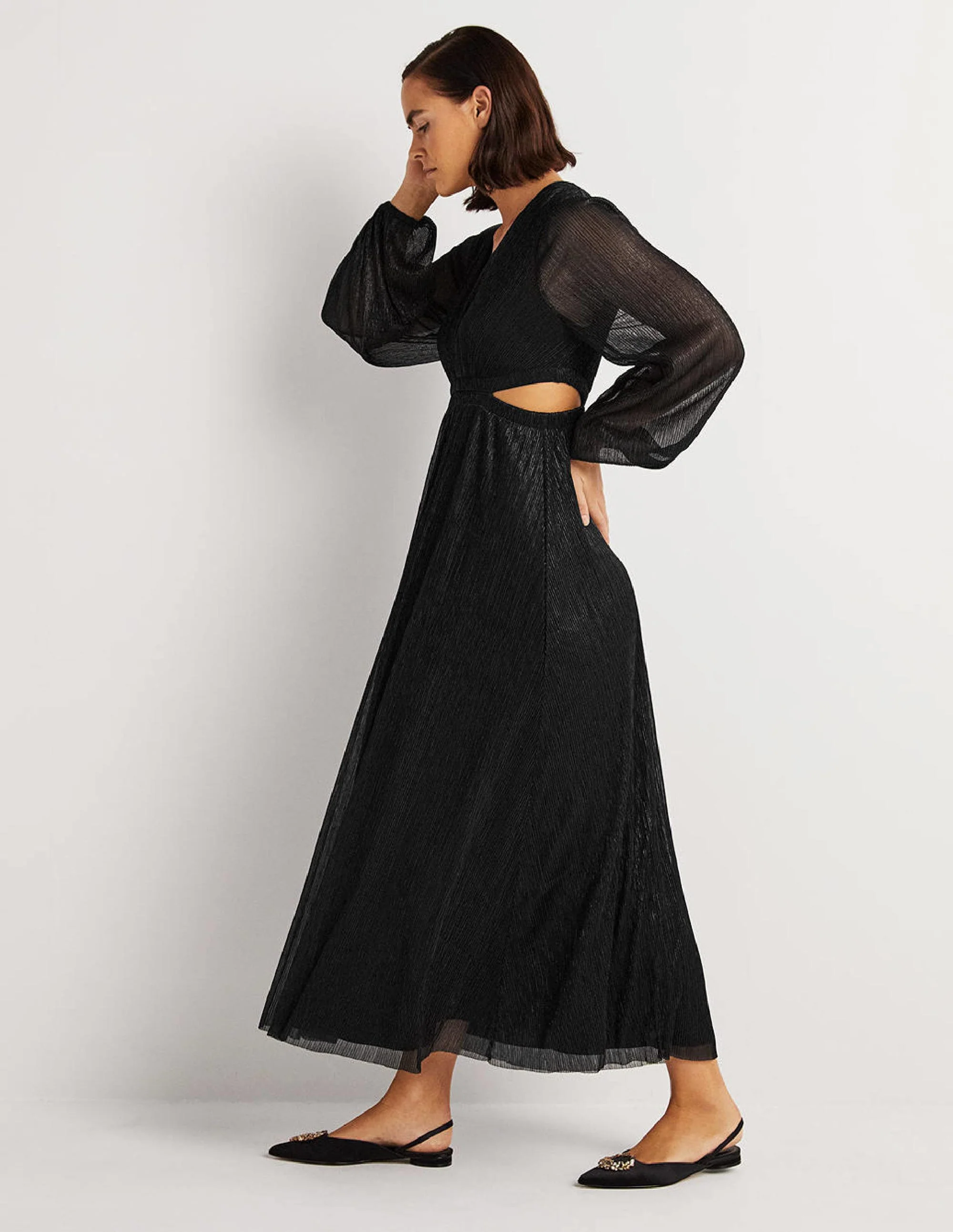Maxi-Trägerkleid mit Metallic-Details-Schwarz - Image 6