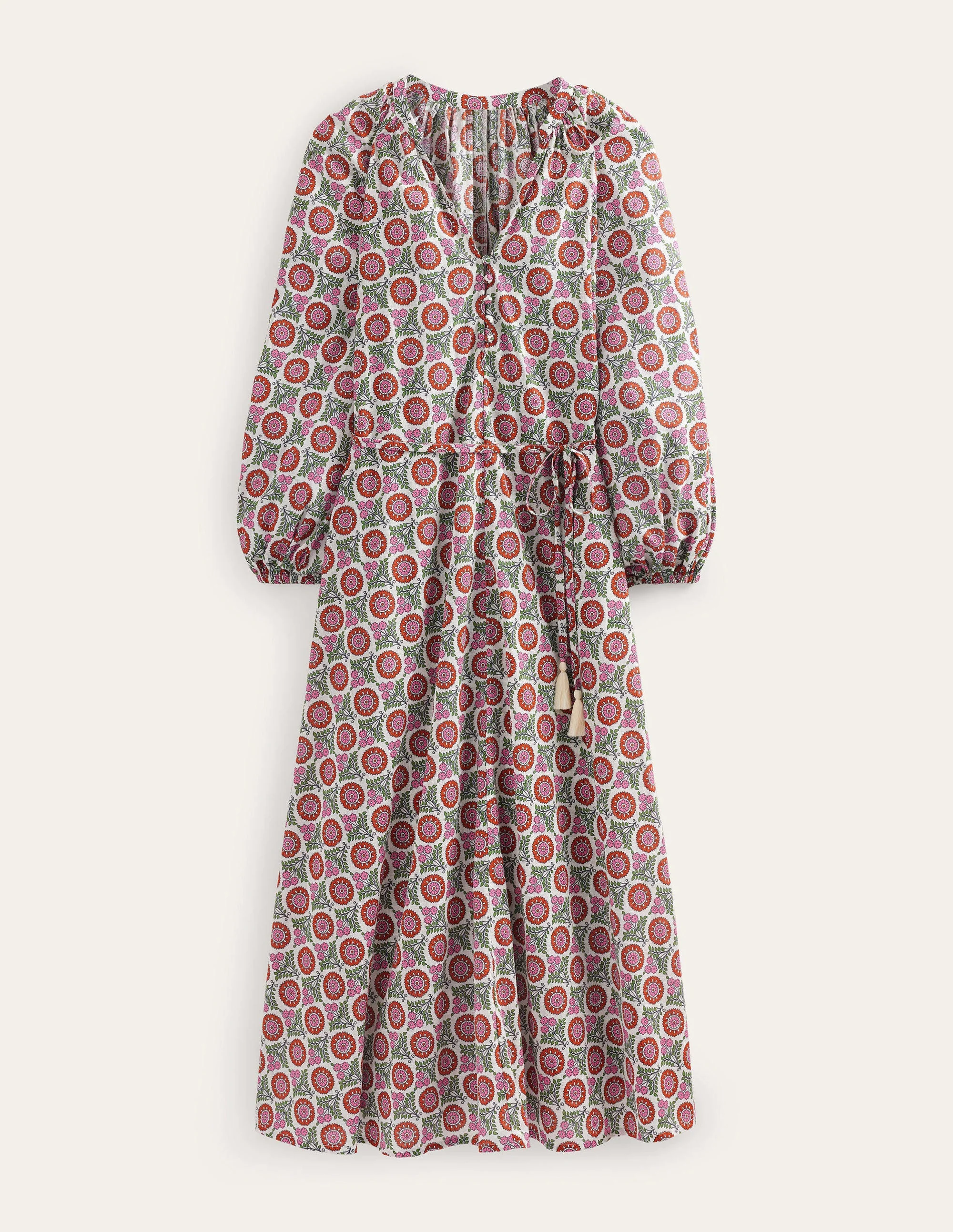 Maxikleid aus Baumwolle mit Keilausschnitt-Gin Fizz, Sonnenblumenzweig - Image 5