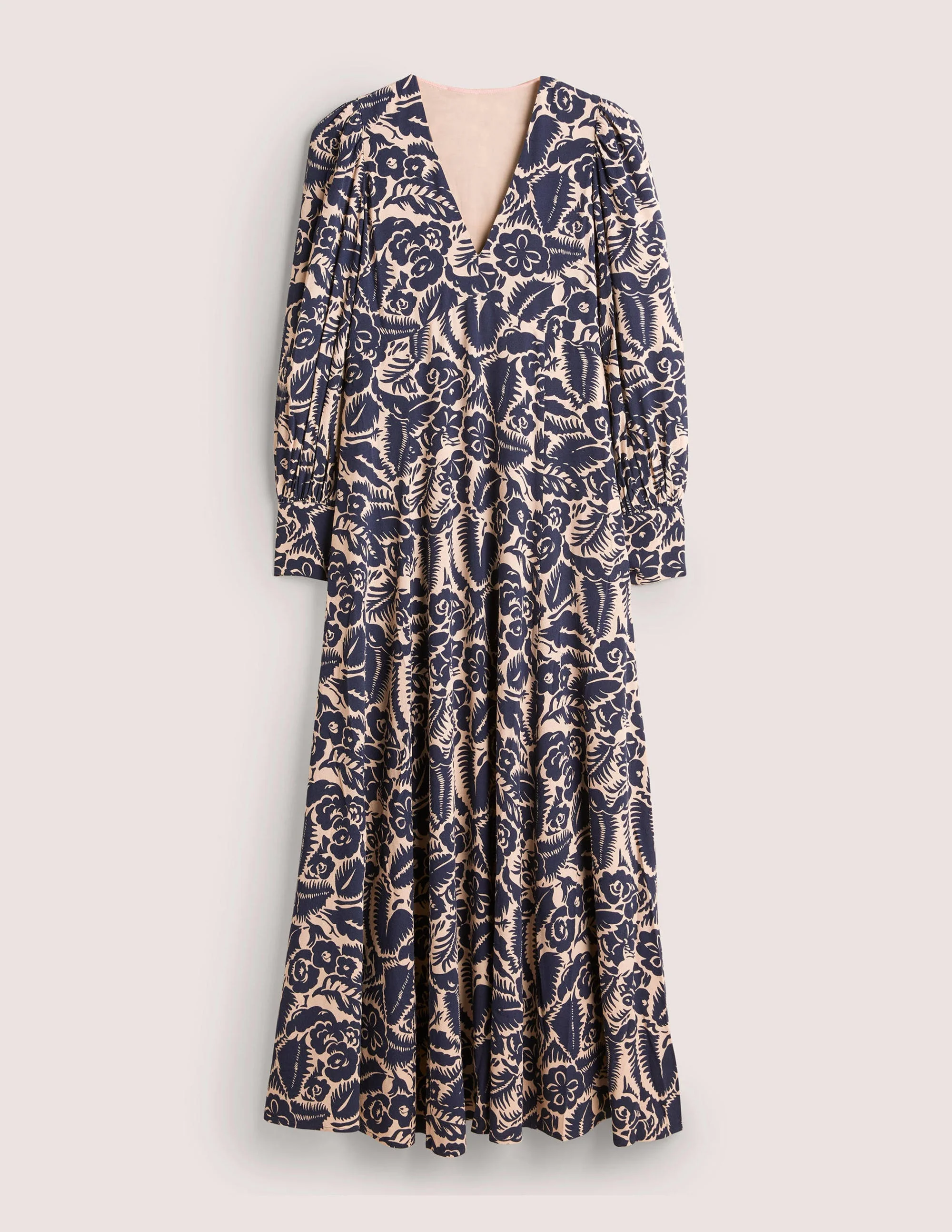 Maxikleid in Empire-Form mit V-Ausschnitt-Navy, Abstrakter Garten - Image 6