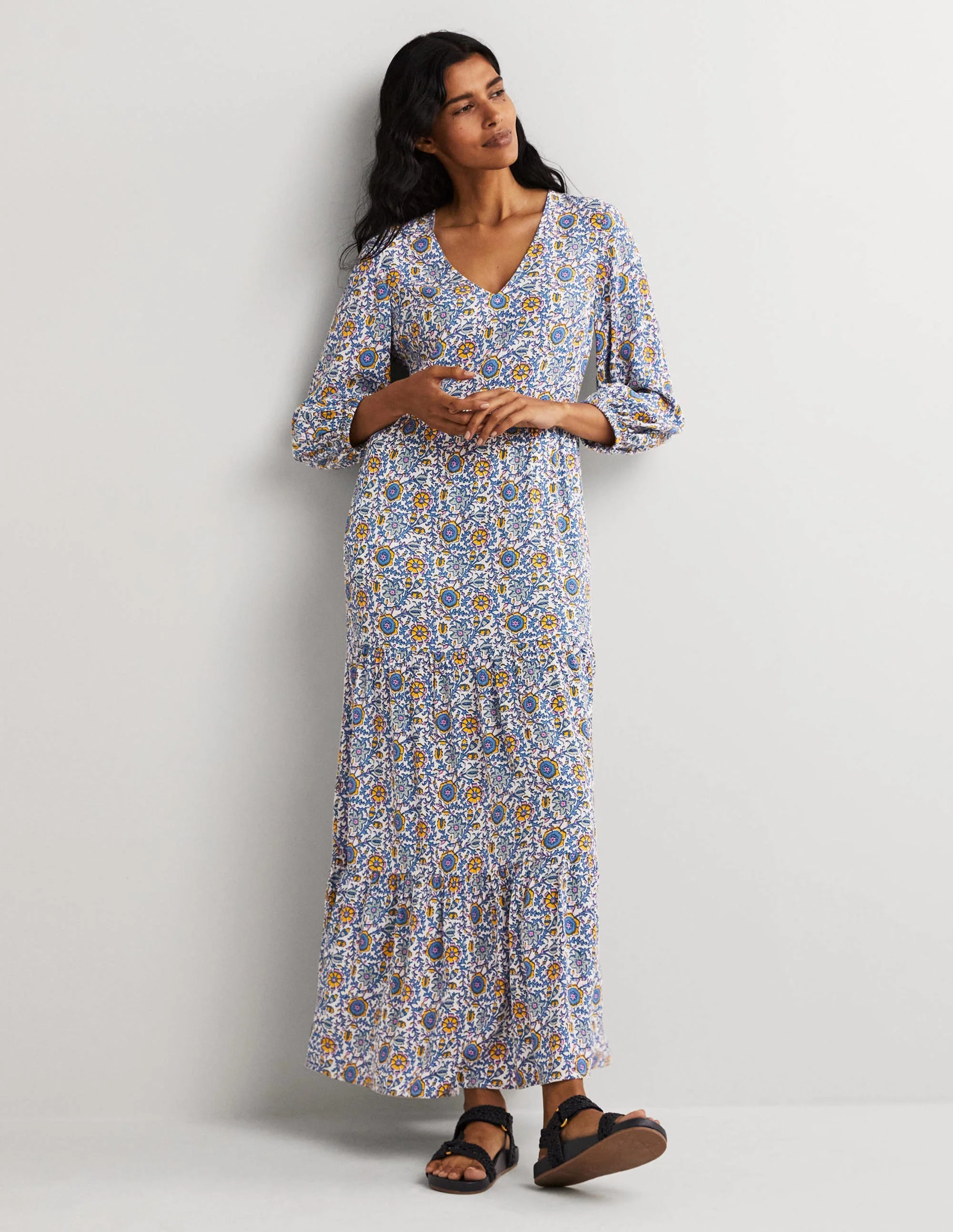 Maxikleid mit Blousonärmeln-Naturweiß, Zauberhafter Zweig