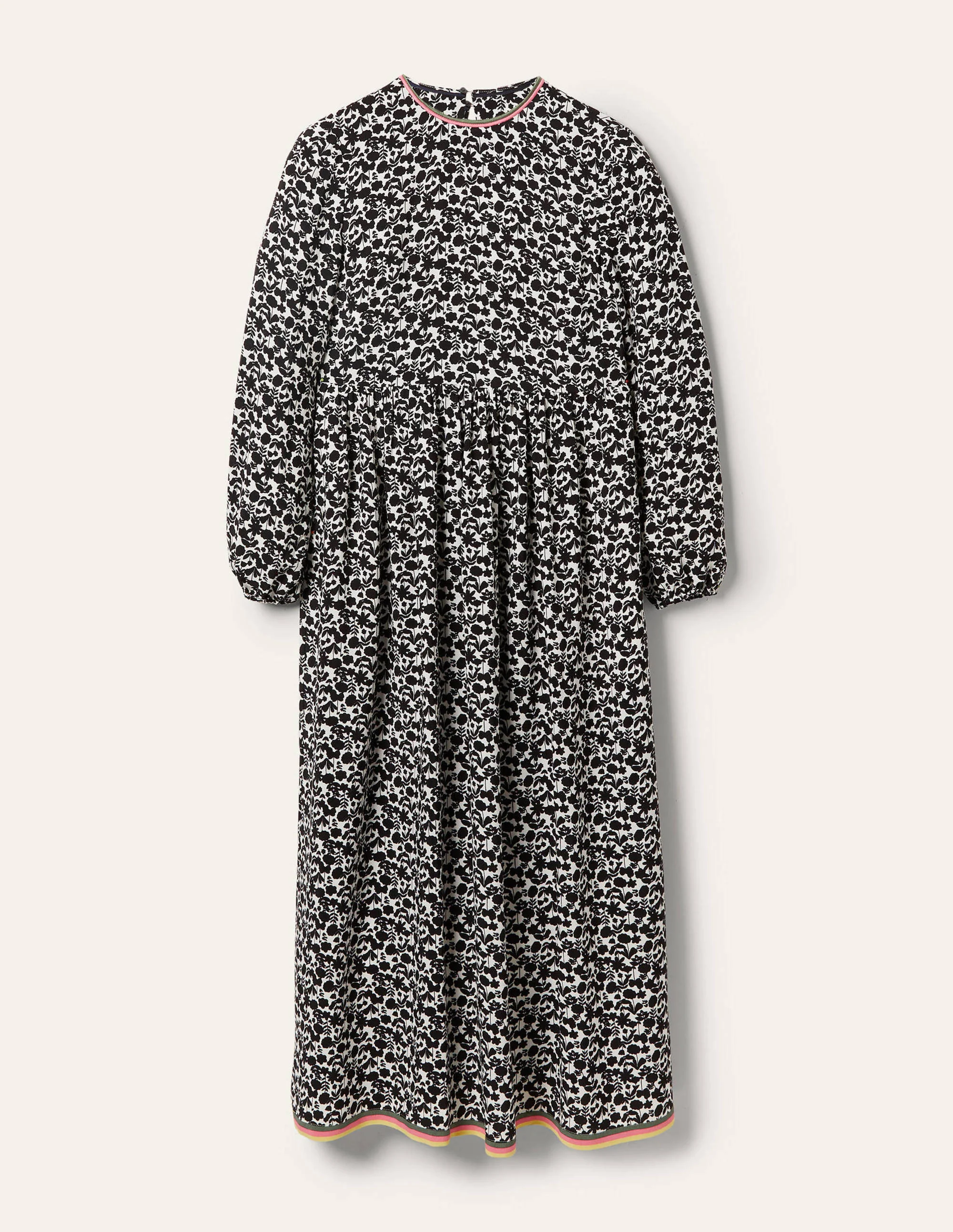 Maxikleid mit Bortendetail-Schwarz, Blüten - Image 5