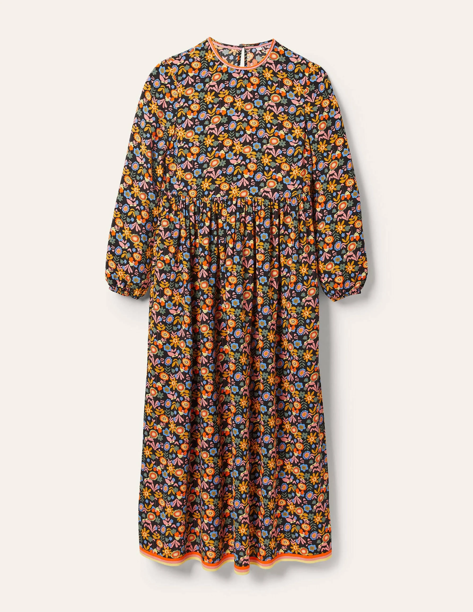 Maxikleid mit Bortendetail-Schwarz/Bunt, Blüten - Image 5