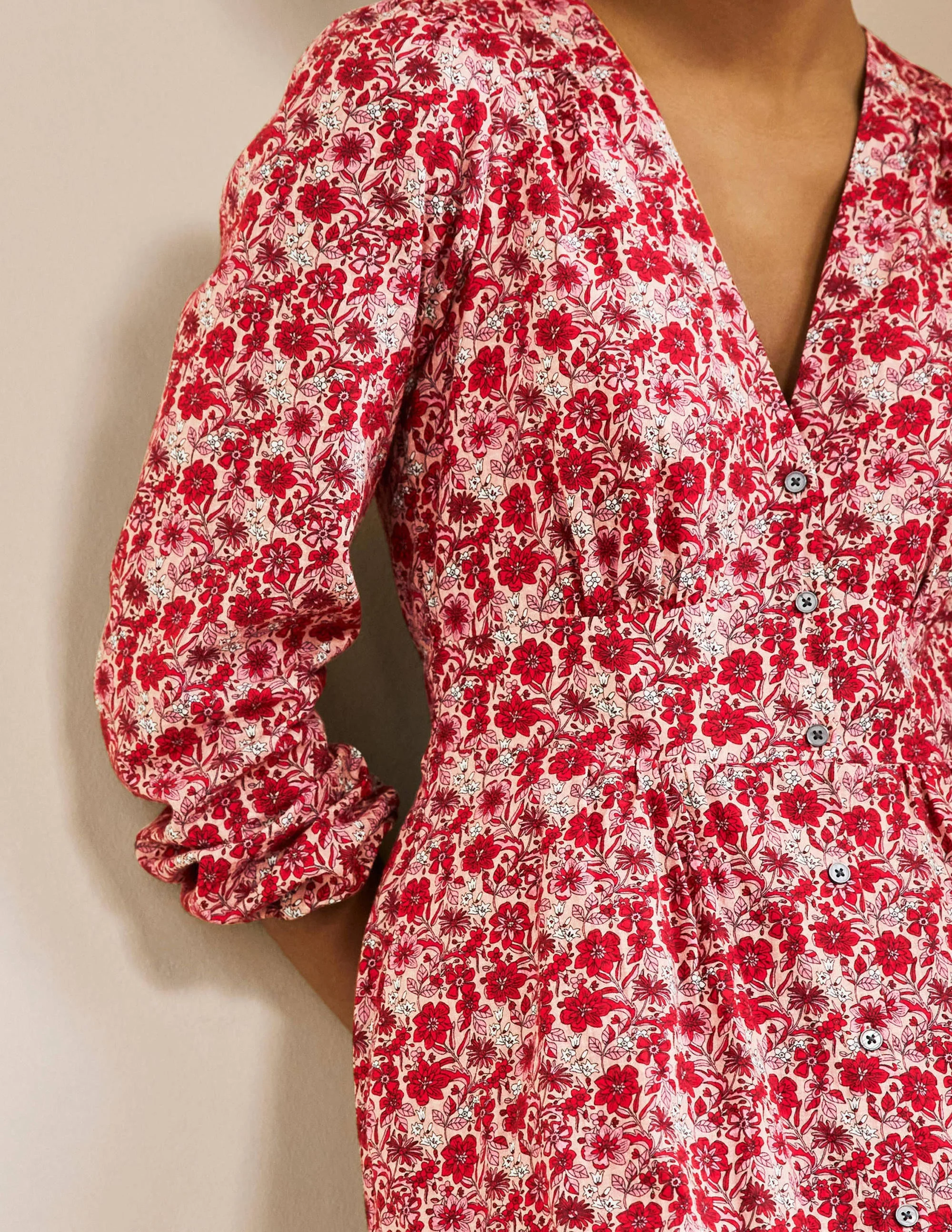 Maxikleid mit durchgängiger Knopfleiste-Rot, Blumenmuster - Image 2
