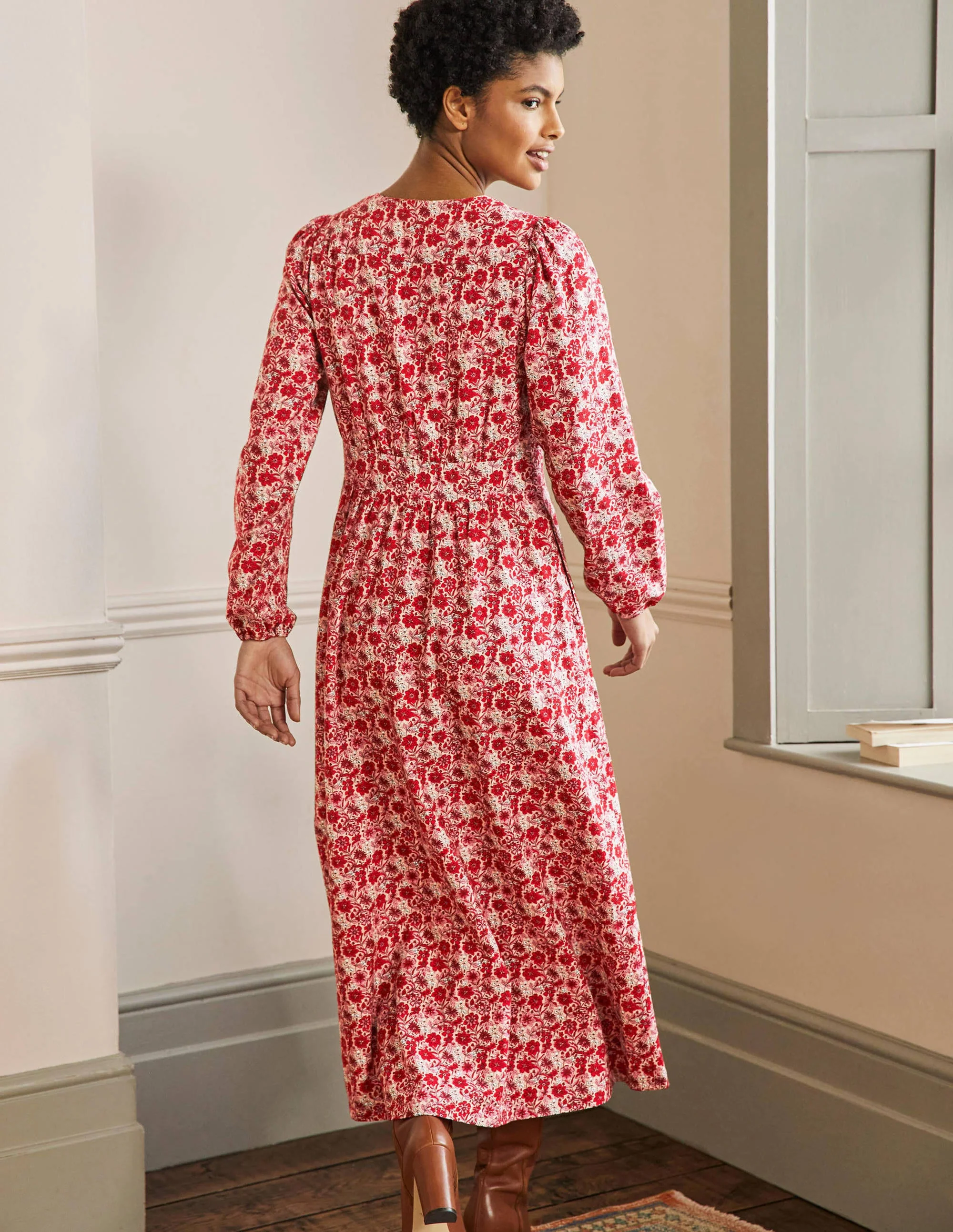 Maxikleid mit durchgängiger Knopfleiste-Rot, Blumenmuster - Image 3