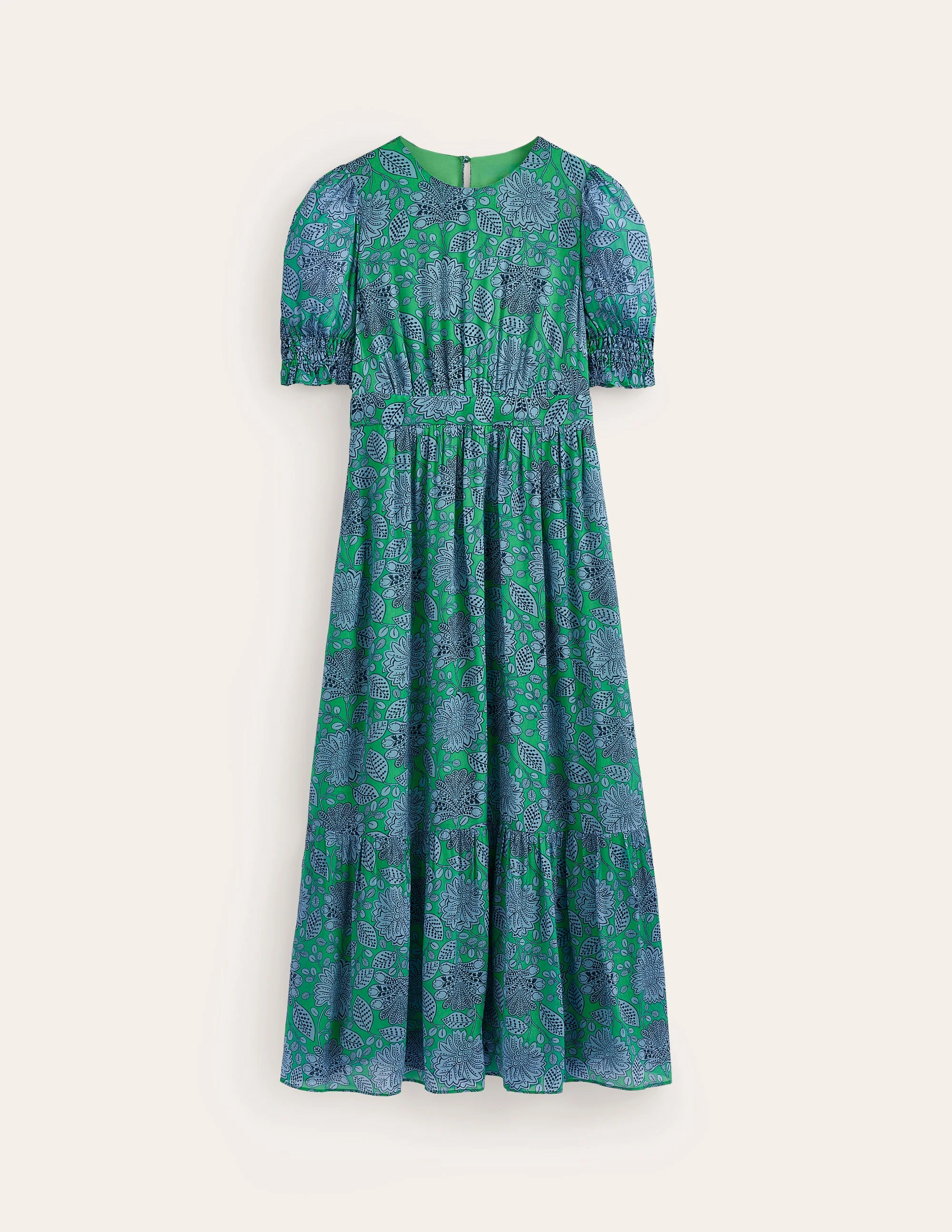 Maxikleid mit gesmokten Ärmelbündchen-Ming Grün, Gardenia Swirl - Image 6