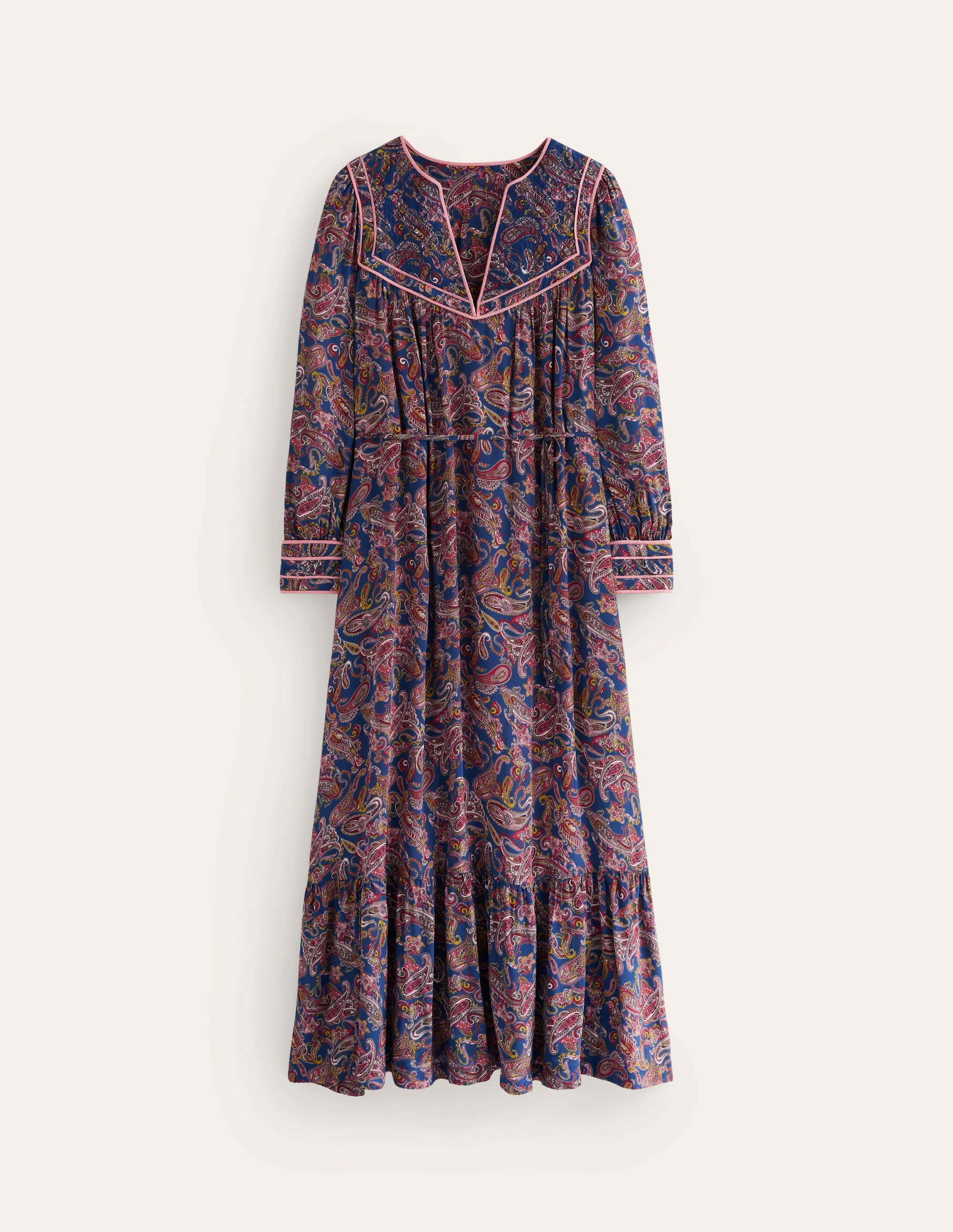 Maxikleid mit gesteppter Passe-Reines Marineblau, Opulentes Paisleymuster - Image 6