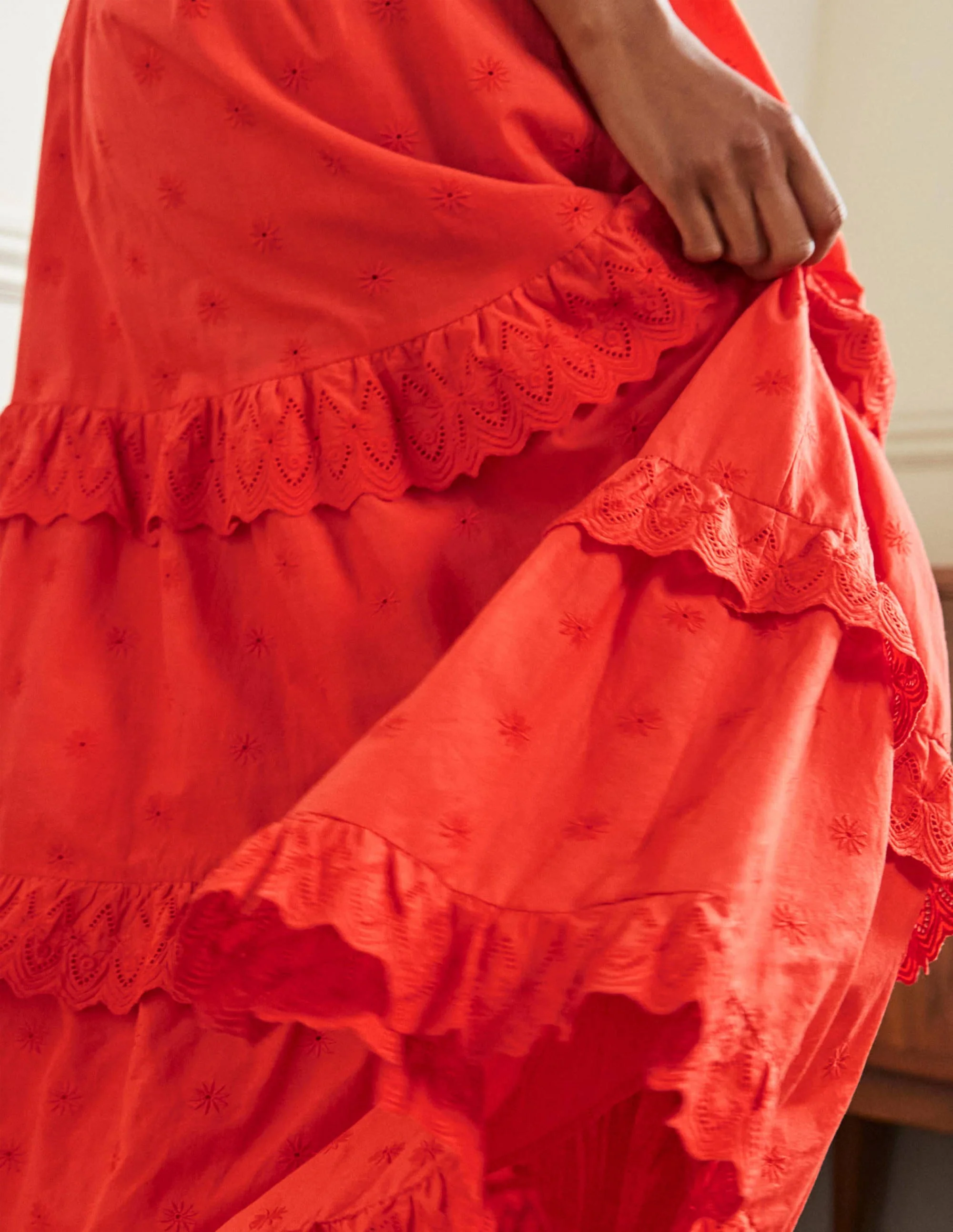 Maxikleid mit Lochstickerei und Rüschen-Kräftiges Papayaorange - Image 2