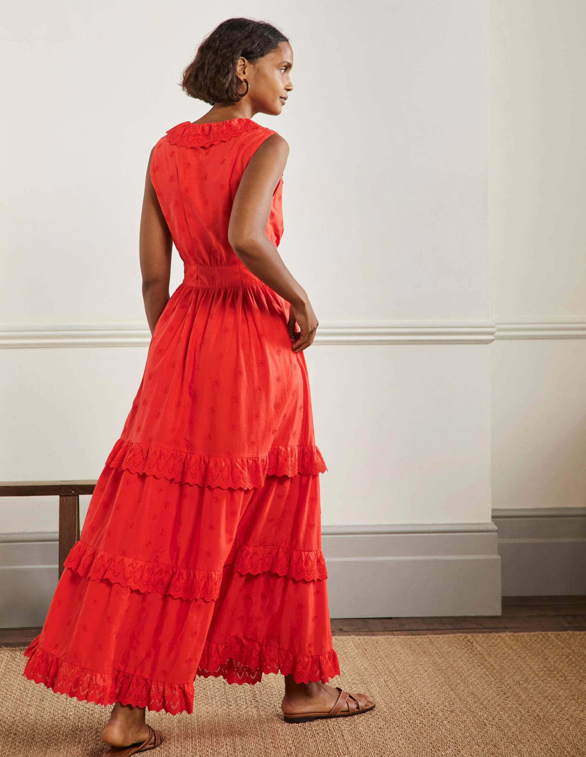 Maxikleid mit Lochstickerei und Rüschen-Kräftiges Papayaorange - Image 3