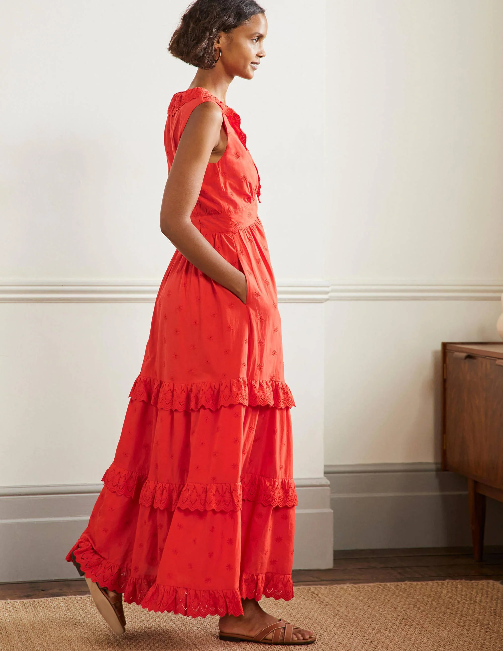 Maxikleid mit Lochstickerei und Rüschen-Kräftiges Papayaorange - Image 4
