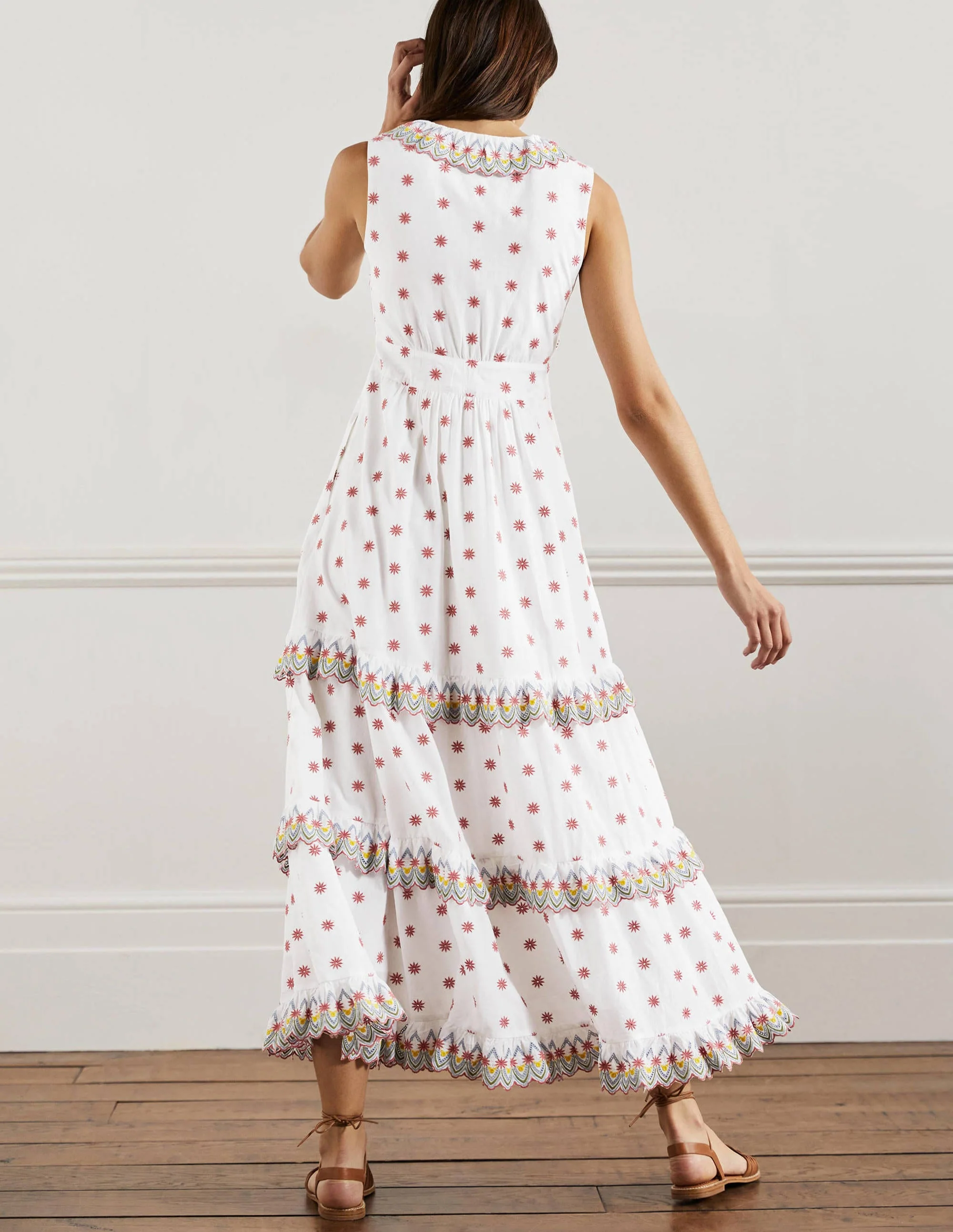 Maxikleid mit Lochstickerei und Rüschen-Weiß - Image 3
