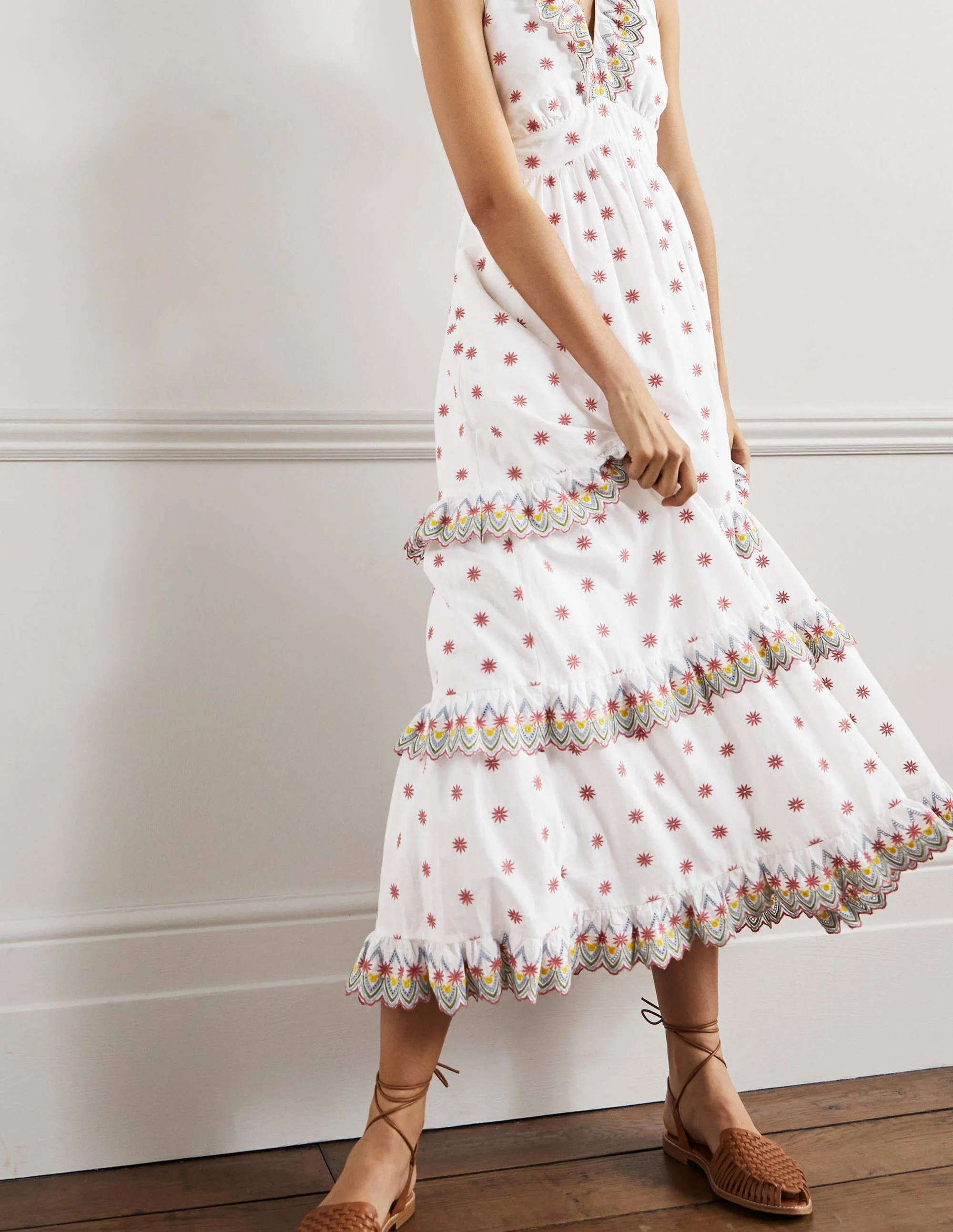 Maxikleid mit Lochstickerei und Rüschen-Weiß - Image 4