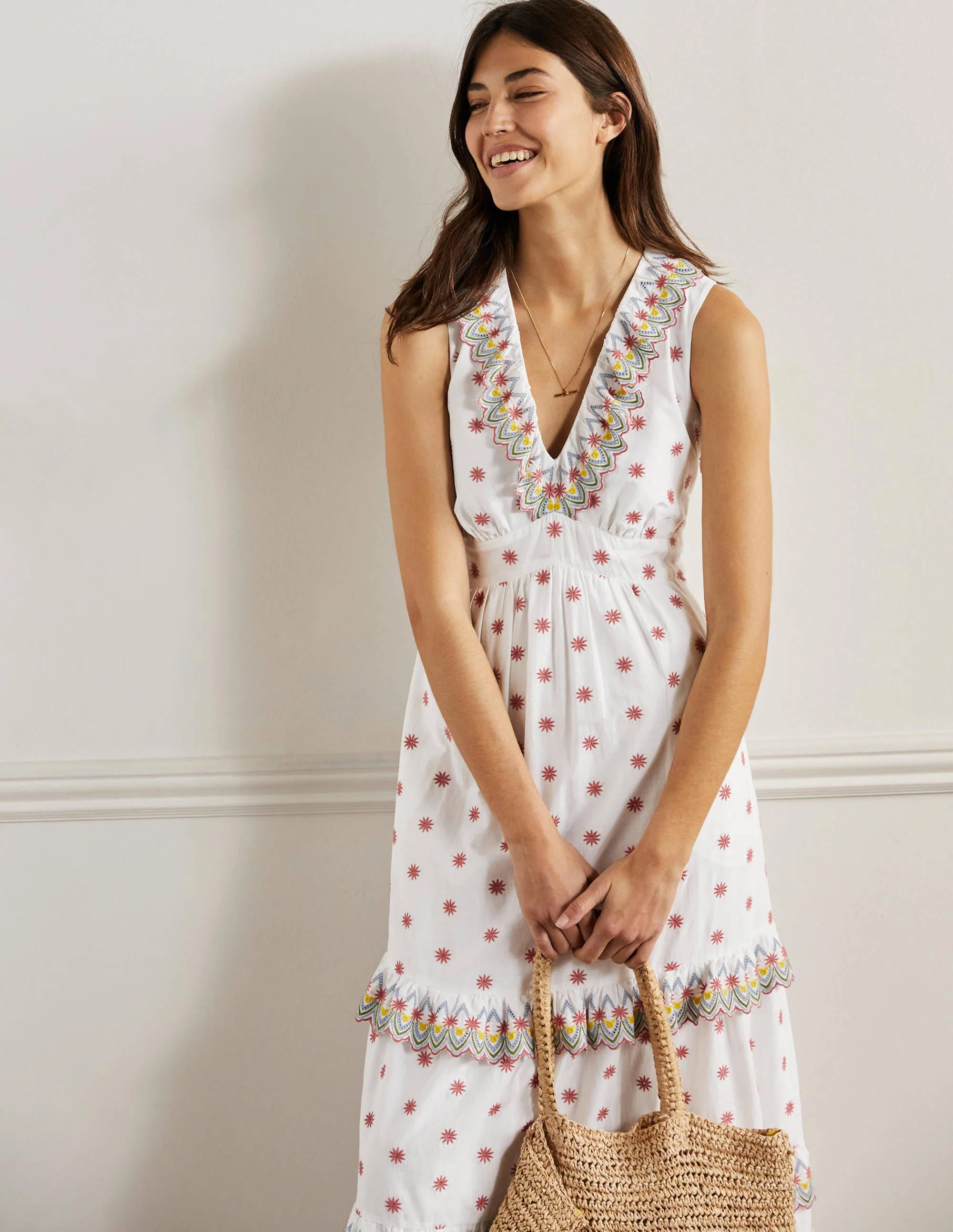 Maxikleid mit Lochstickerei und Rüschen-Weiß - Image 5