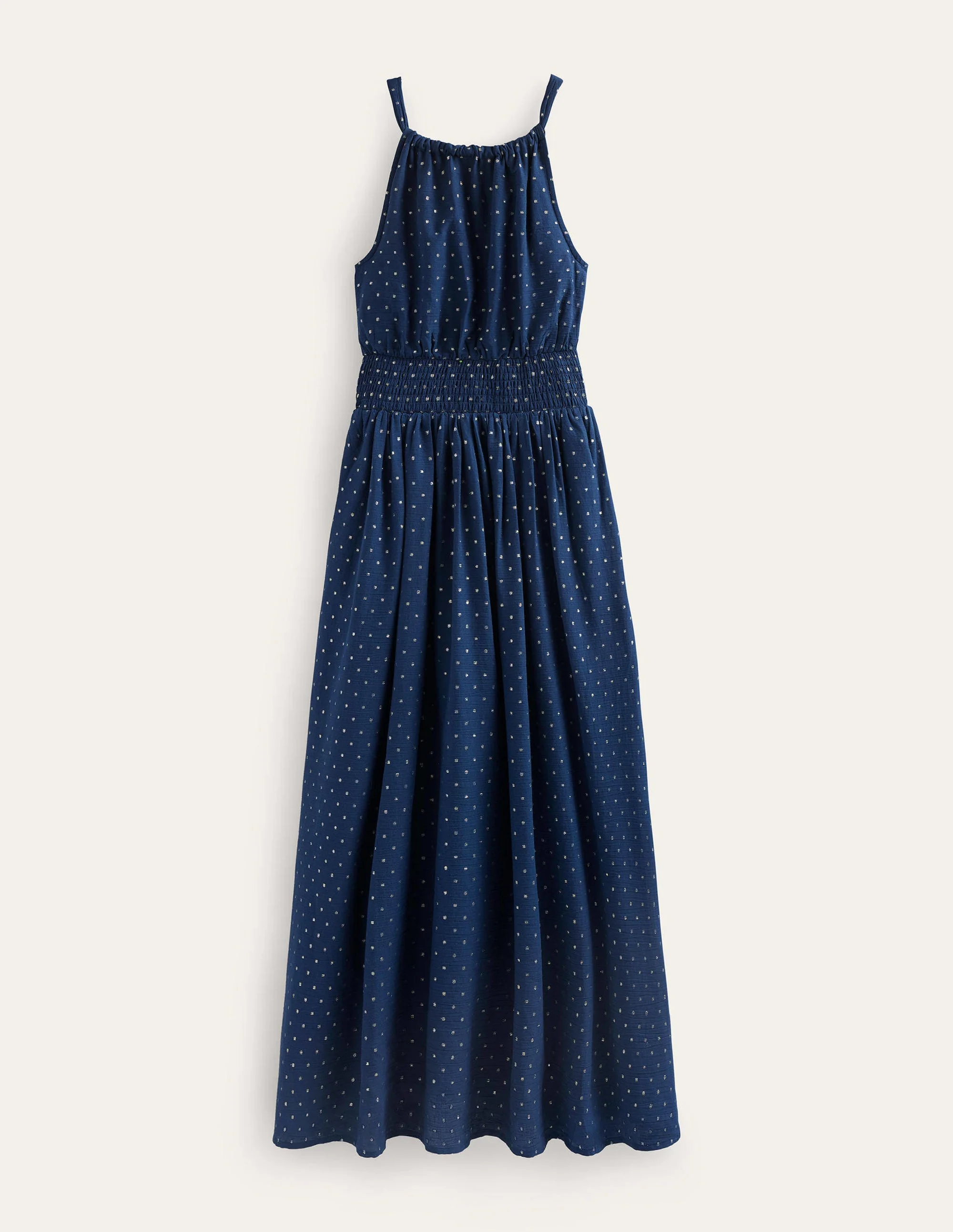 Maxikleid mit Metallic-Details-Marineblau, Goldtupfen - Image 5