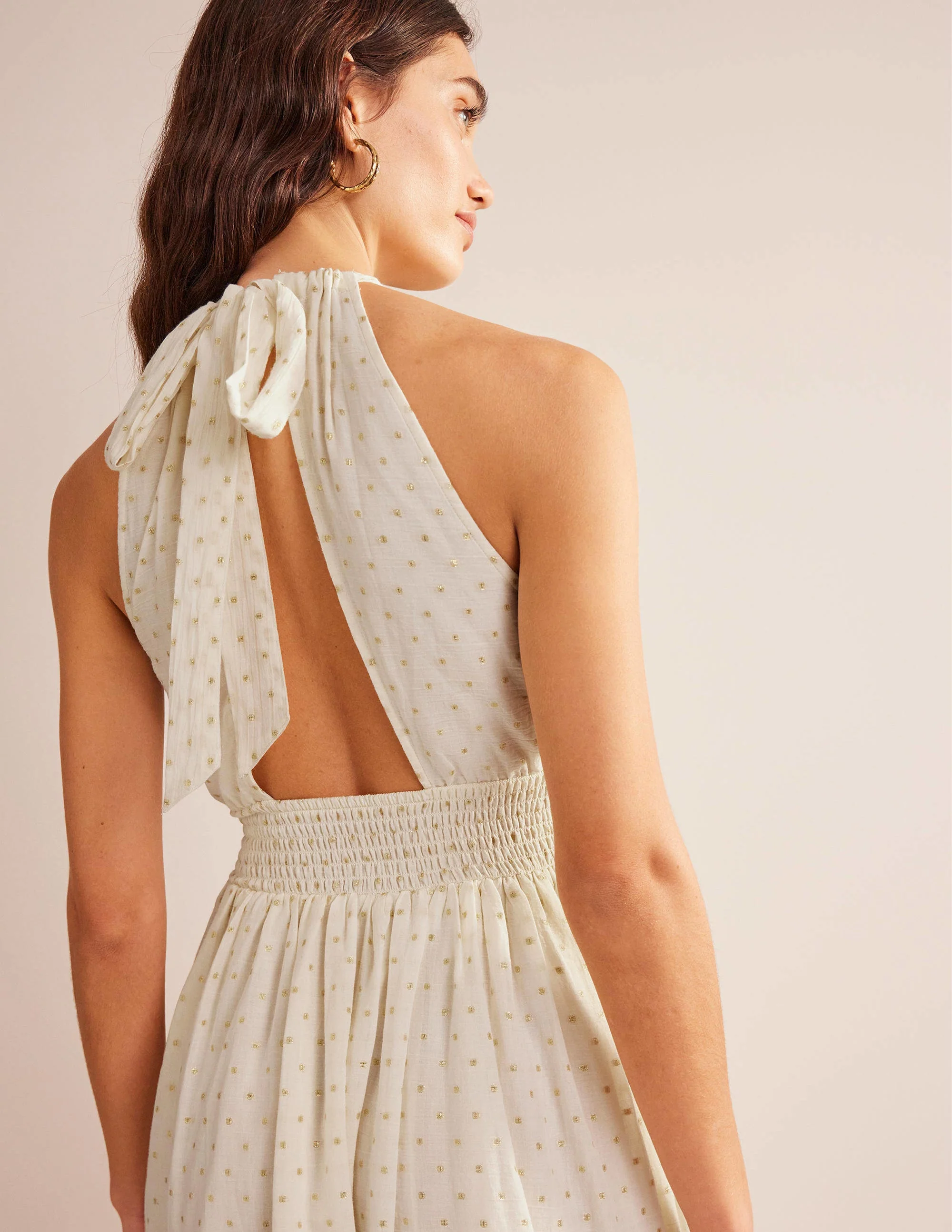 Maxikleid mit Metallic-Details-Naturweiß, Goldtupfen - Image 2