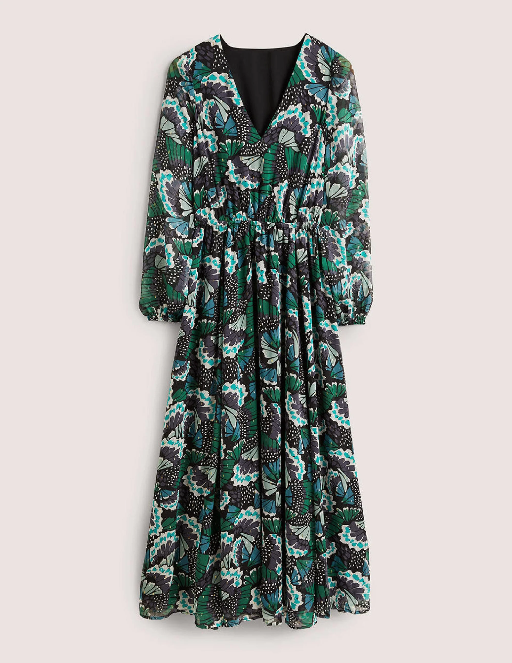Maxikleid mit Metallic-Details-Schwarz, Blütenmuster - Image 7
