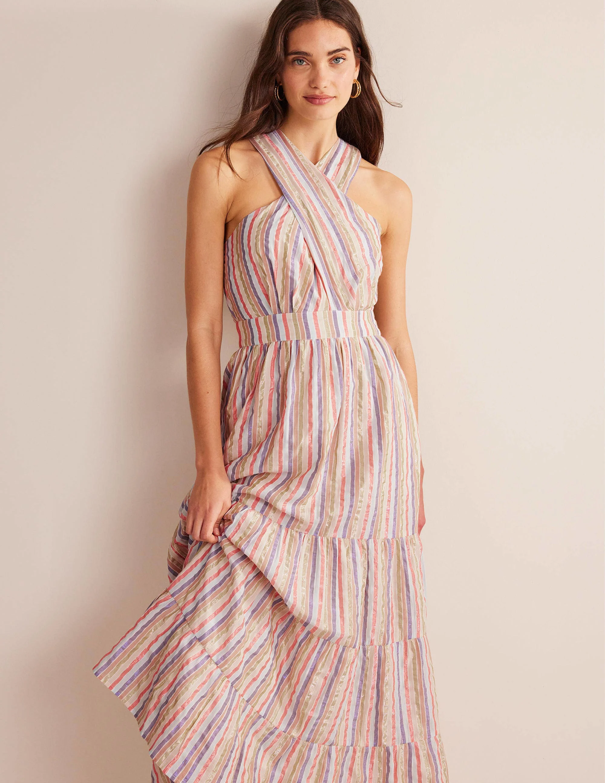 Maxikleid mit Metallic-Streifen-Metallic/Bunt, Gestreift