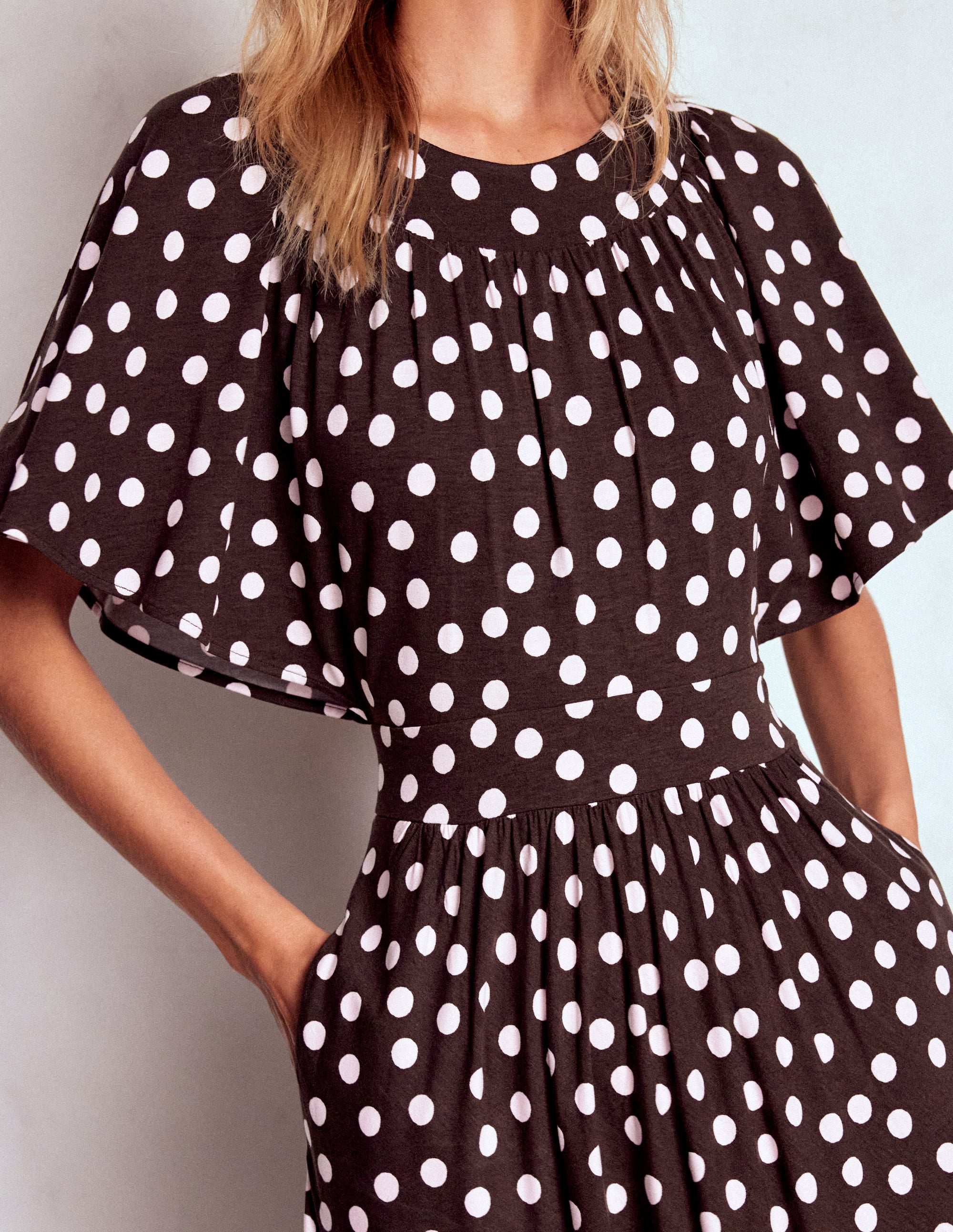 Maxikleid mit Passe-Braune Punkte - Image 2